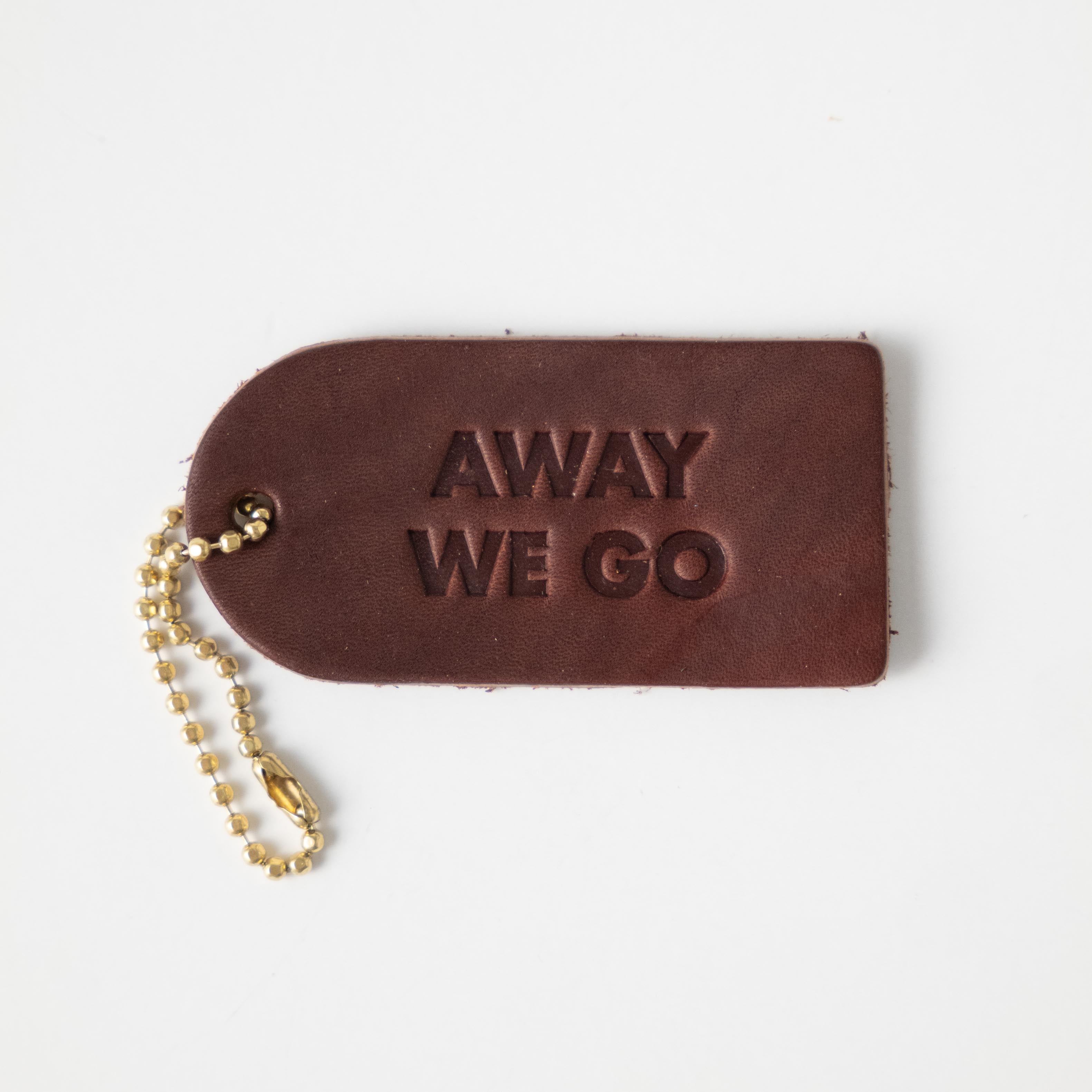 Away We Go Mini Leather Tag- personalized luggage tags - custom luggage tags - KMM & Co.