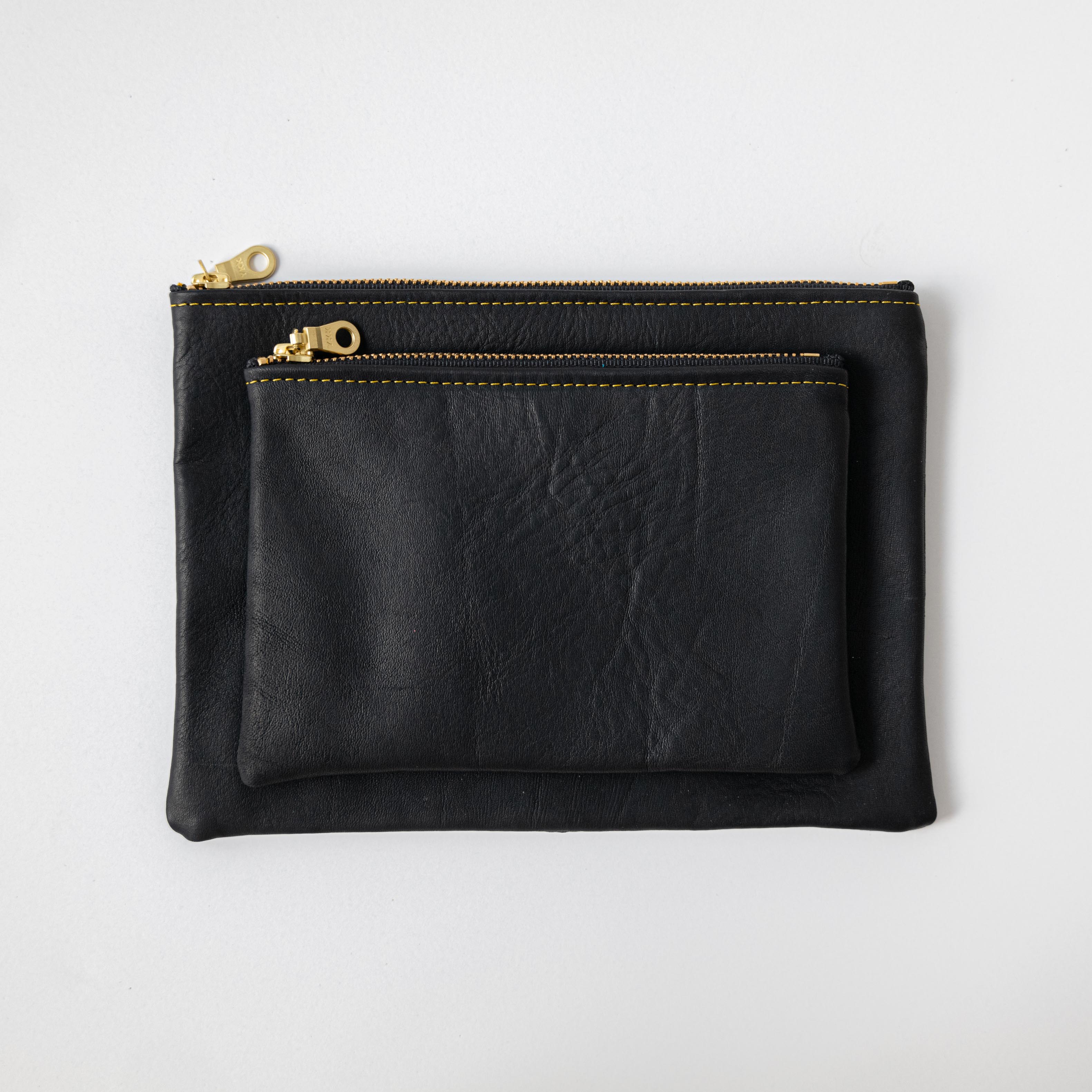Black Cypress Medium Zip Pouch- leather zipper pouch - KMM & Co.