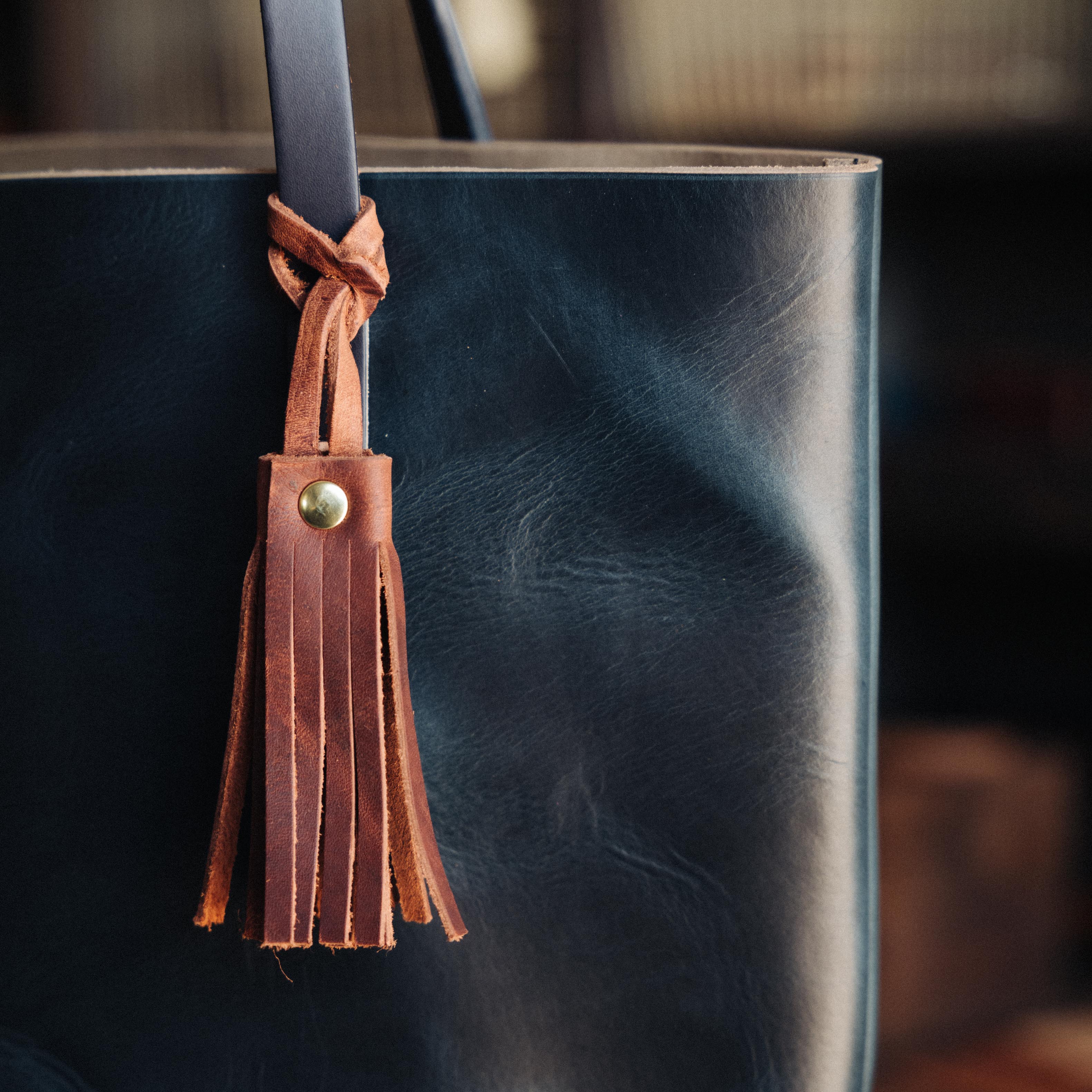 Black Kodiak Leather Tassel- leather tassel keychain - KMM & Co.