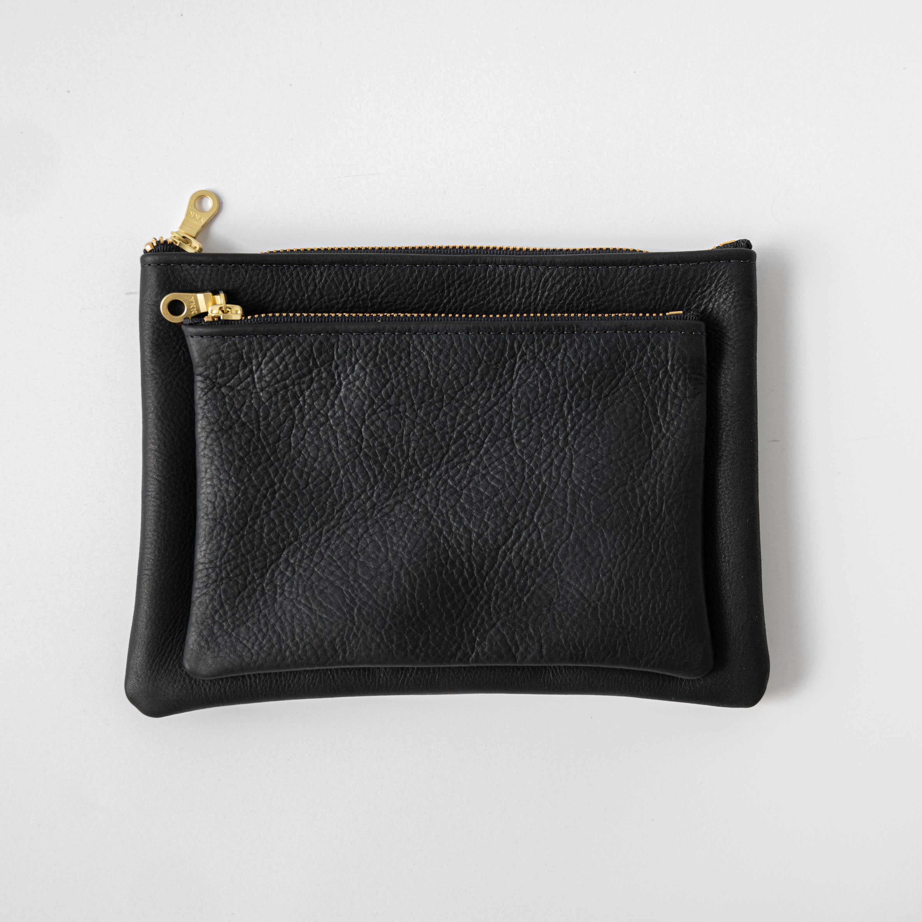 Black Kodiak Medium Zip Pouch- leather zipper pouch - KMM & Co.