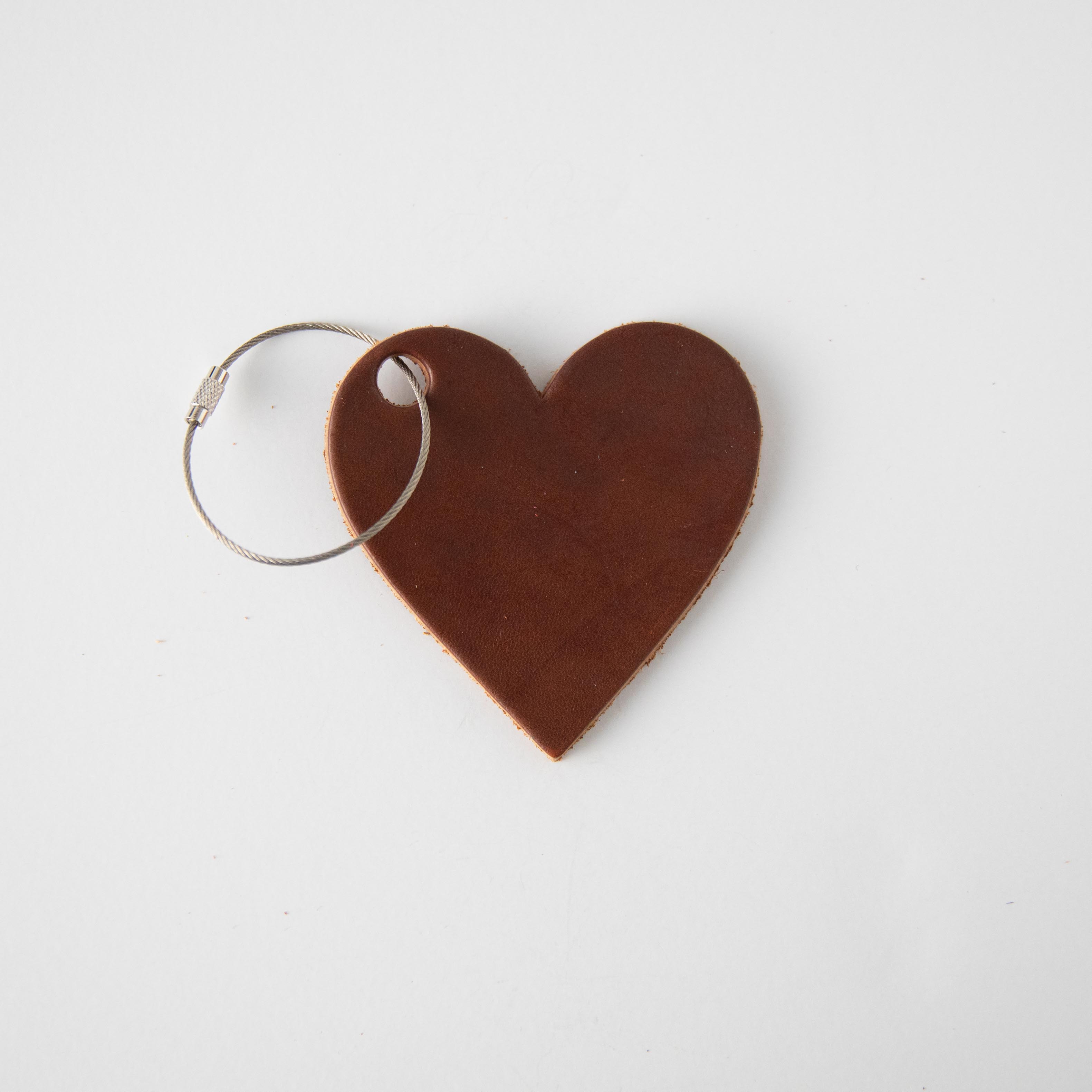 Brown Leather Heart Tag- personalized luggage tags - custom luggage tags - KMM & Co.