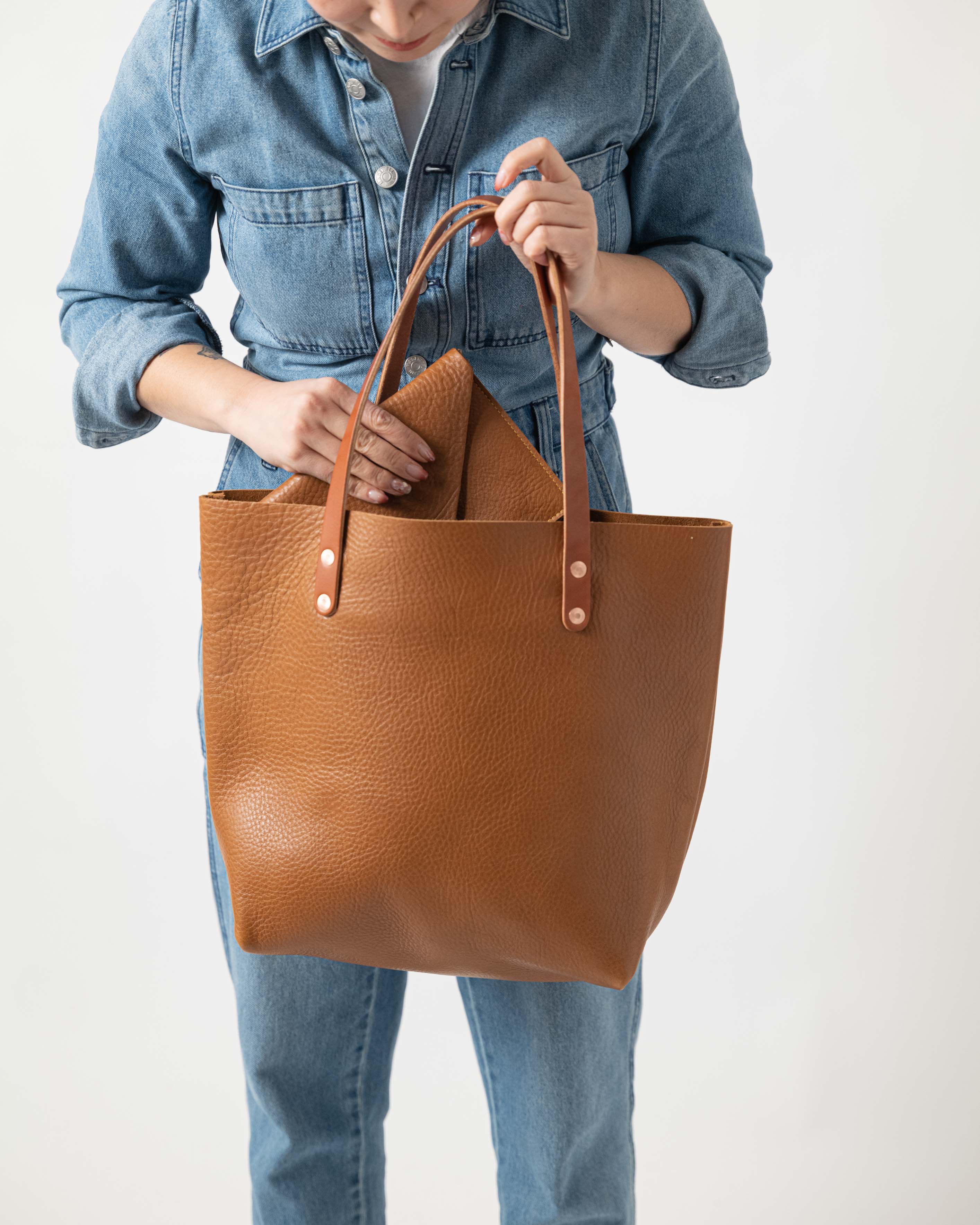 Cognac Cypress Tote- cognac tote bag handmade in America