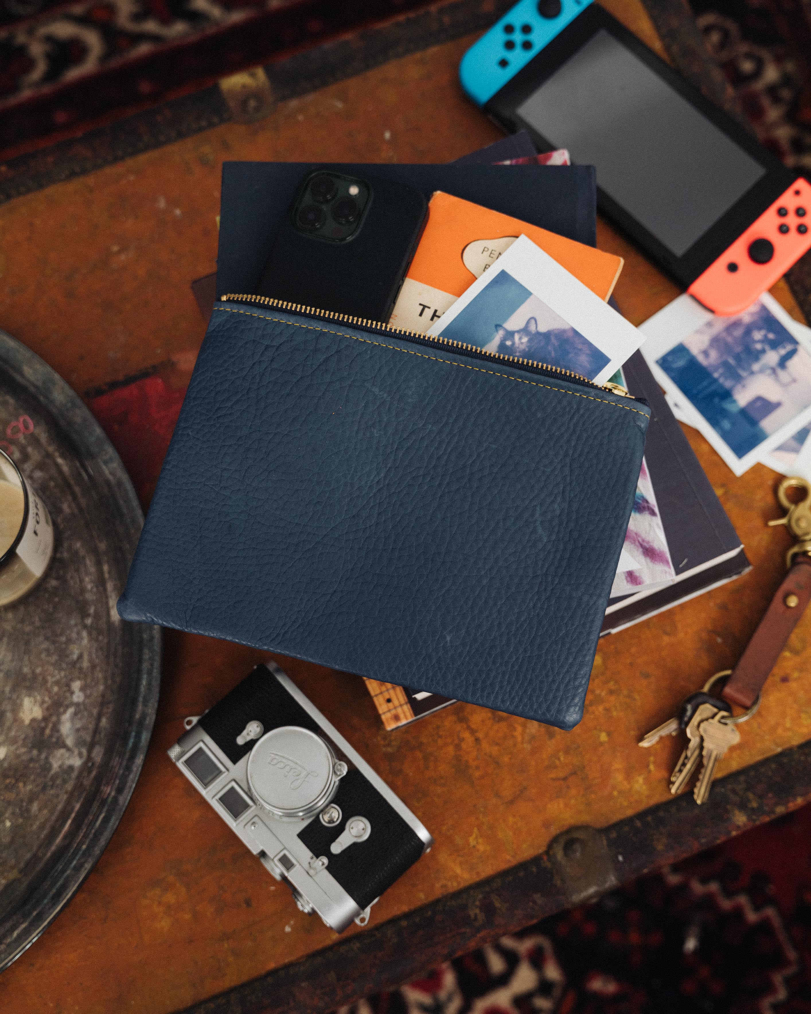 Grey Cypress Medium Zip Pouch- leather zipper pouch - KMM & Co.