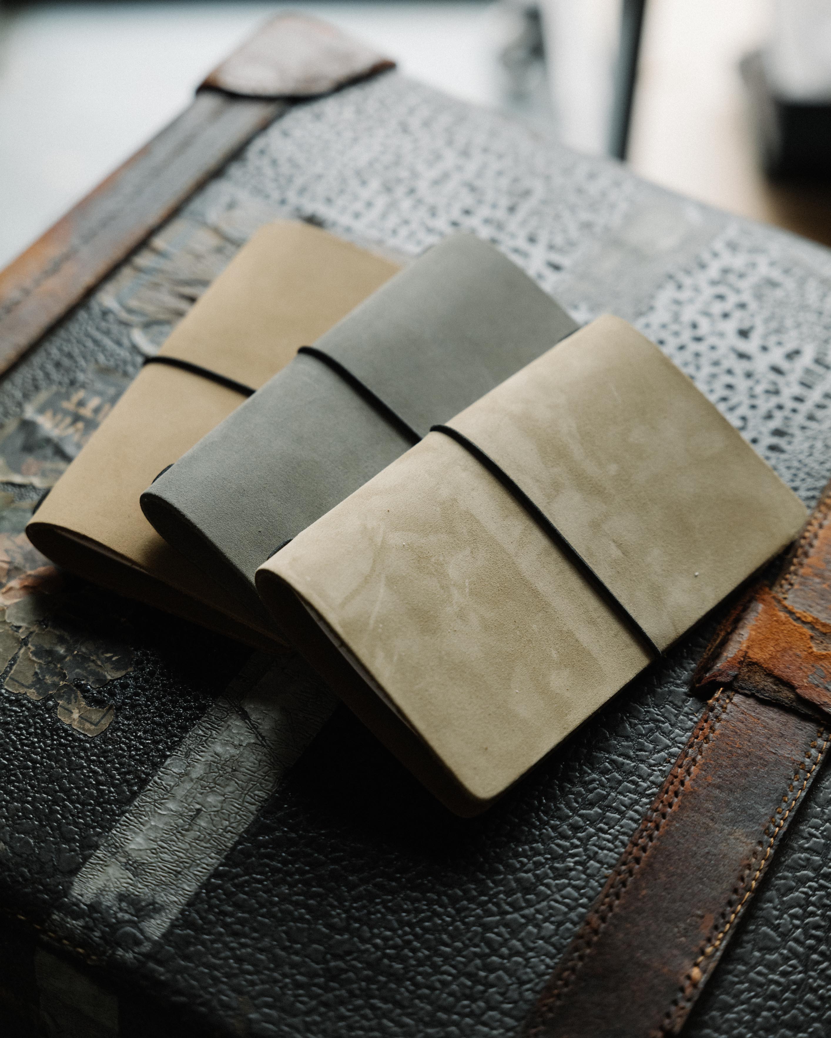 Grey Suede Travel Notebook- leather journal - leather notebook - KMM & Co.