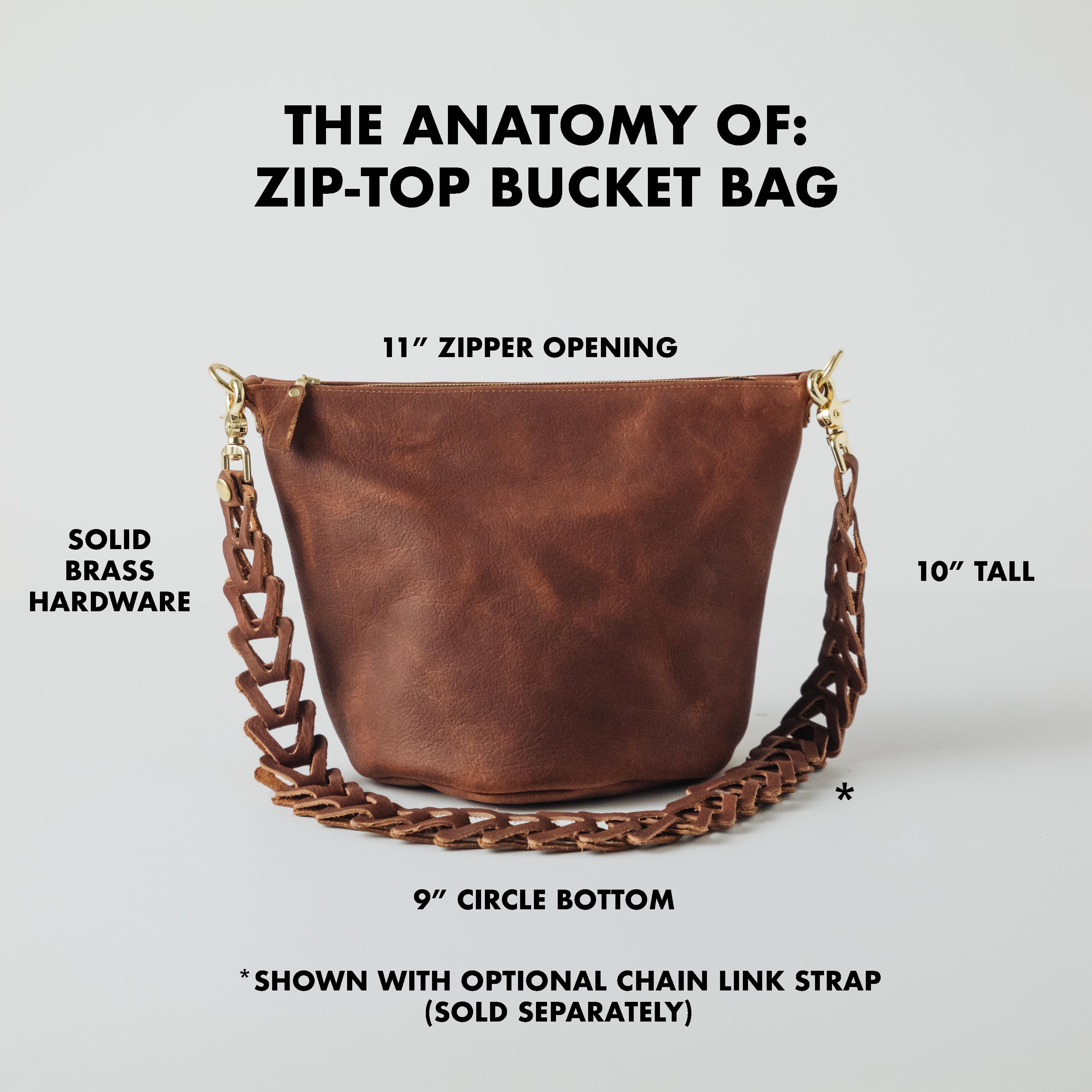 Leather Roulette Zip-Top Bucket Bag