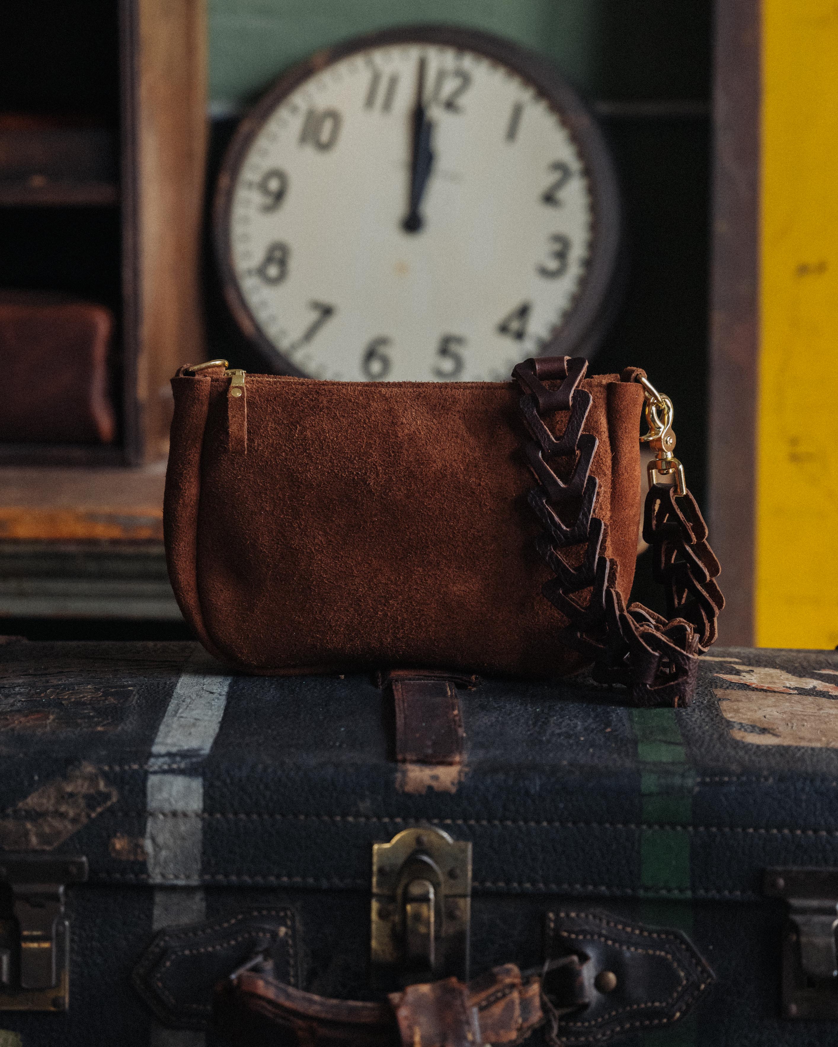 Roughout Dark Brown Bulldog Mini Crossbody Bag