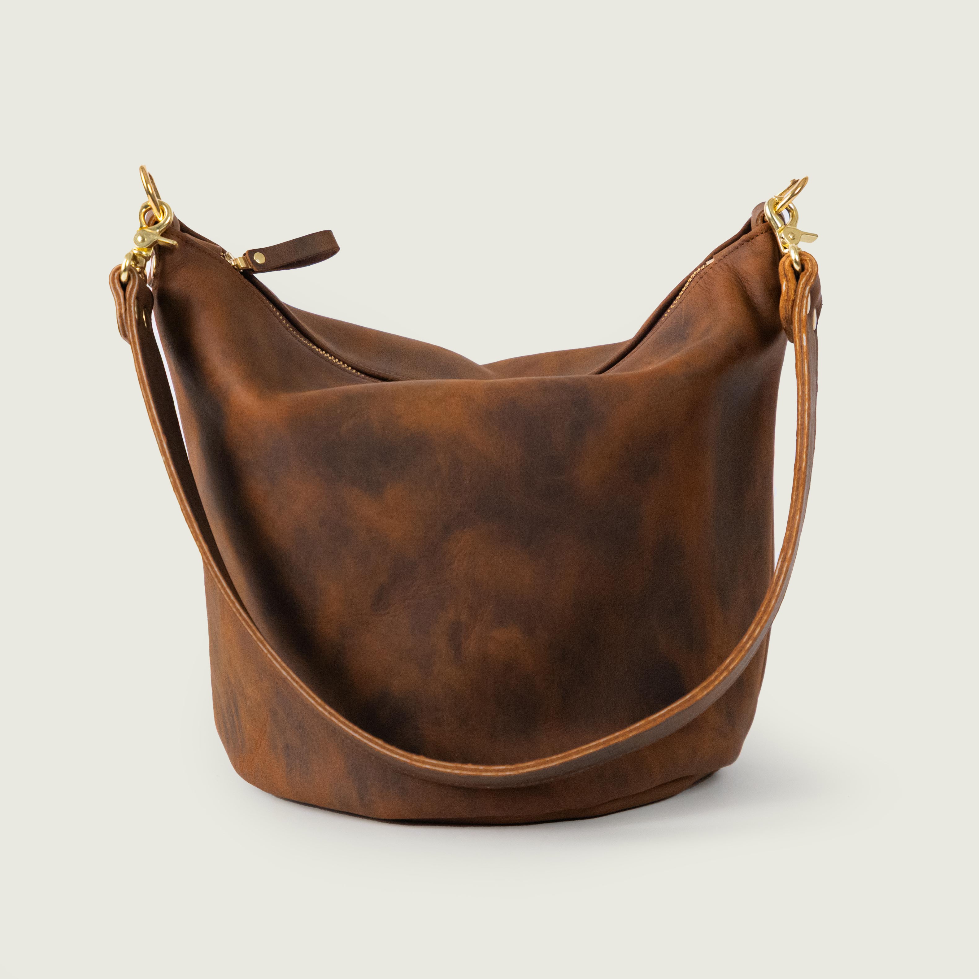 Seidel Crazy Horse Zip-Top Bucket Bag