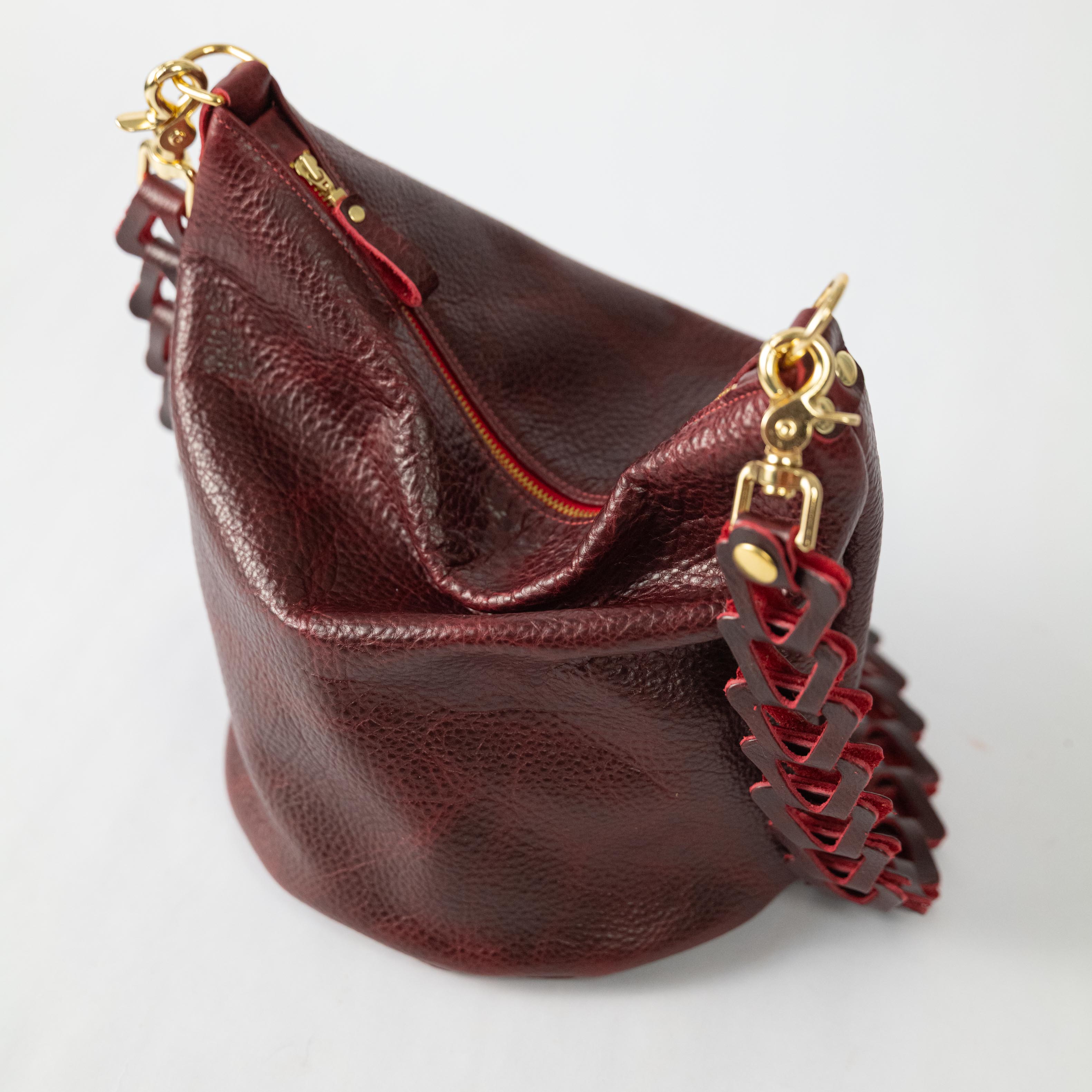 Dark Cherry Bulldog Mini Zip-Top Bucket Bag