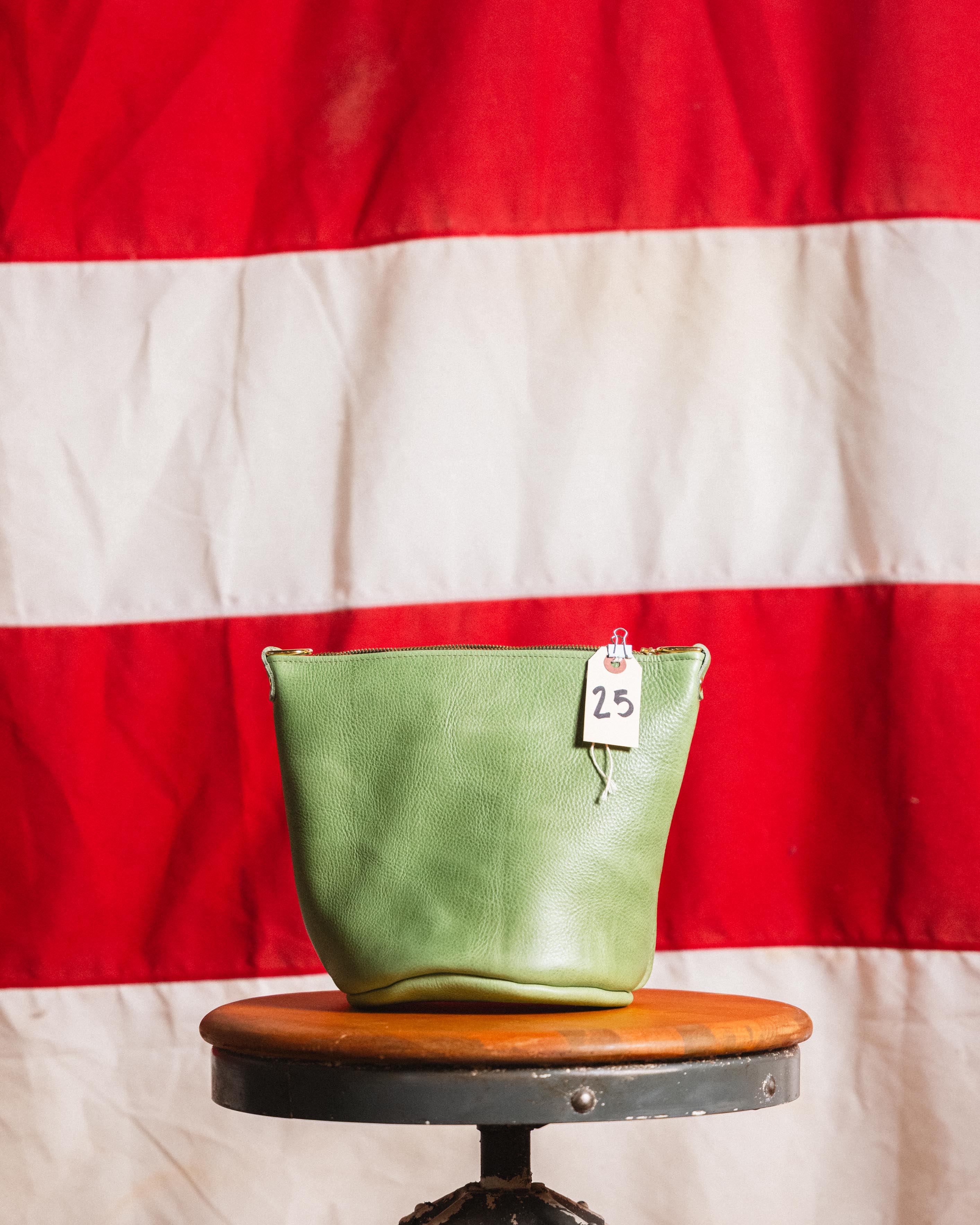 25. Matcha Bulldog Mini Zip Top Bucket Bag