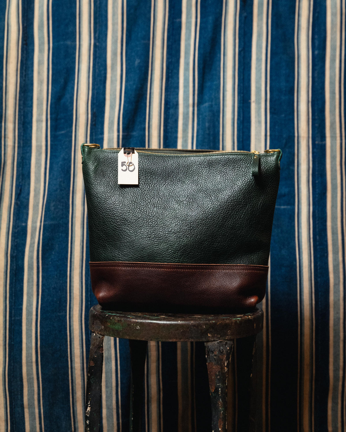 50. Green Bulldog / Dark Brown Bulldog Mini Crossbody Panel Tote (Blemished)