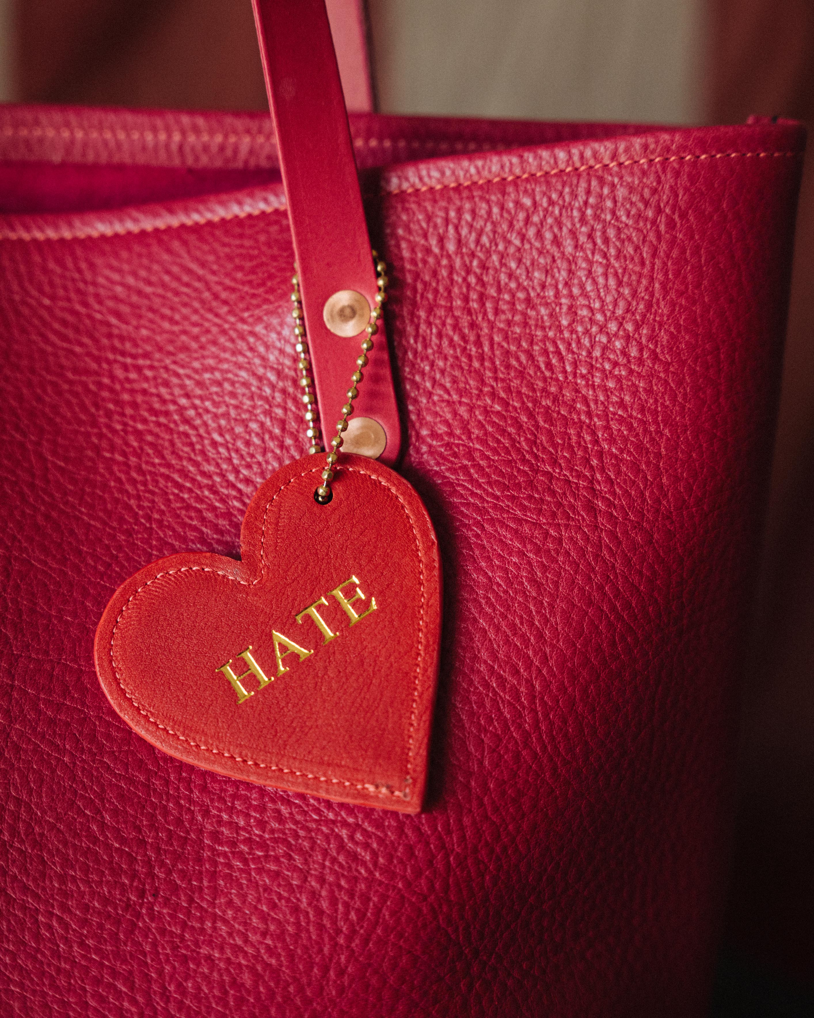 Love/Hate Leather Heart Tag- personalized luggage tags - custom luggage tags - KMM & Co.