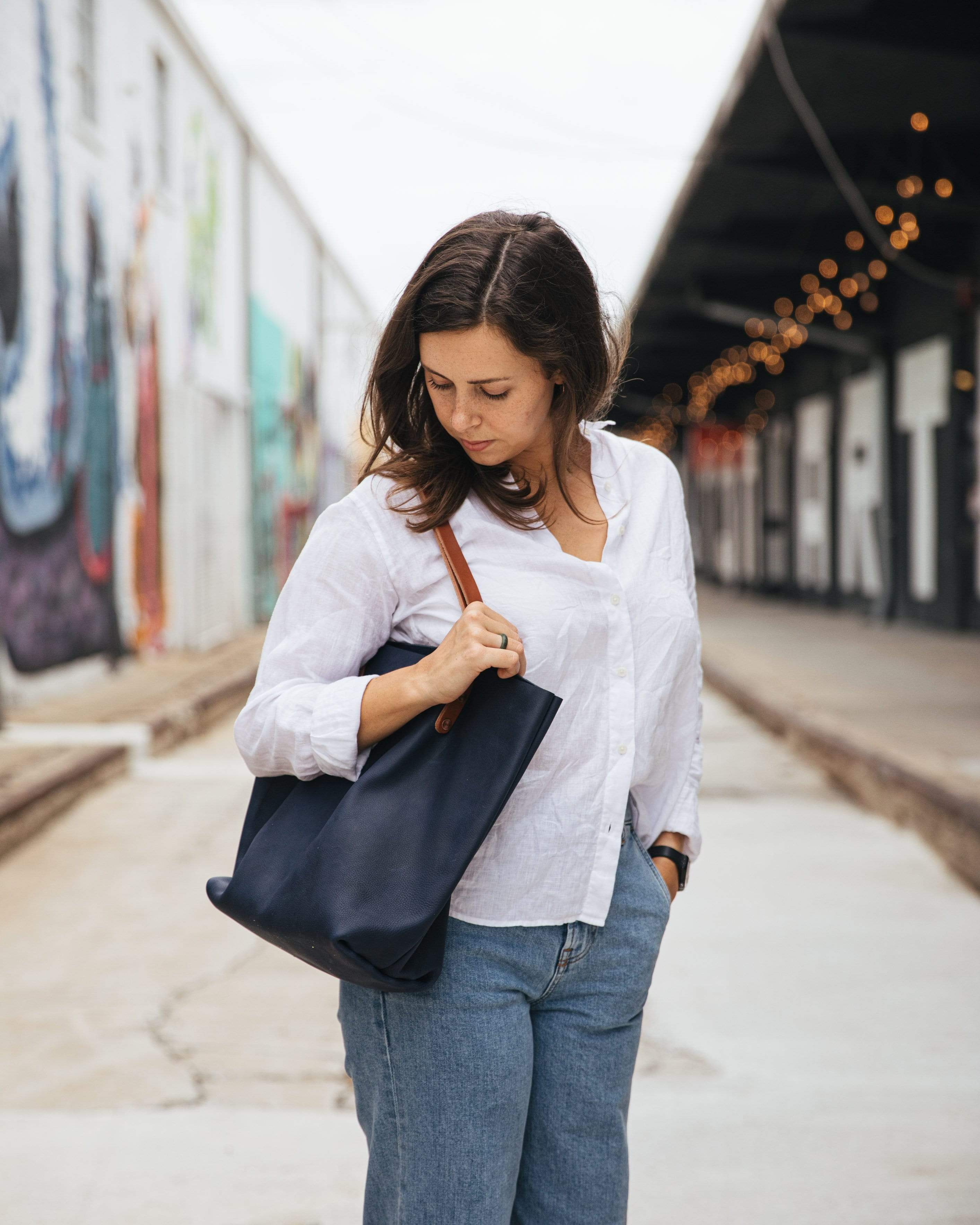 Navy Kodiak Tote- blue handbag handmade in America