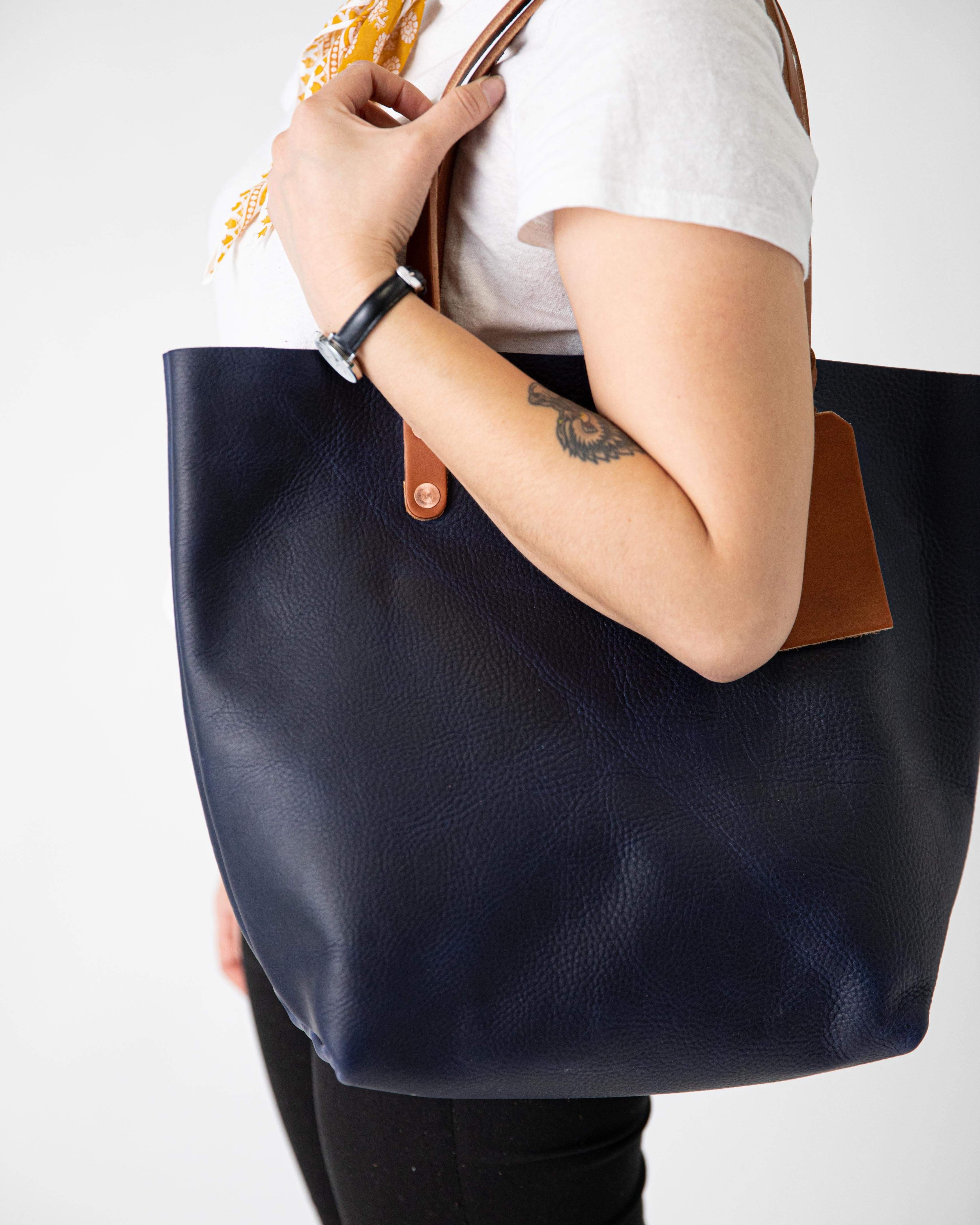Navy Kodiak Tote- blue handbag handmade in America