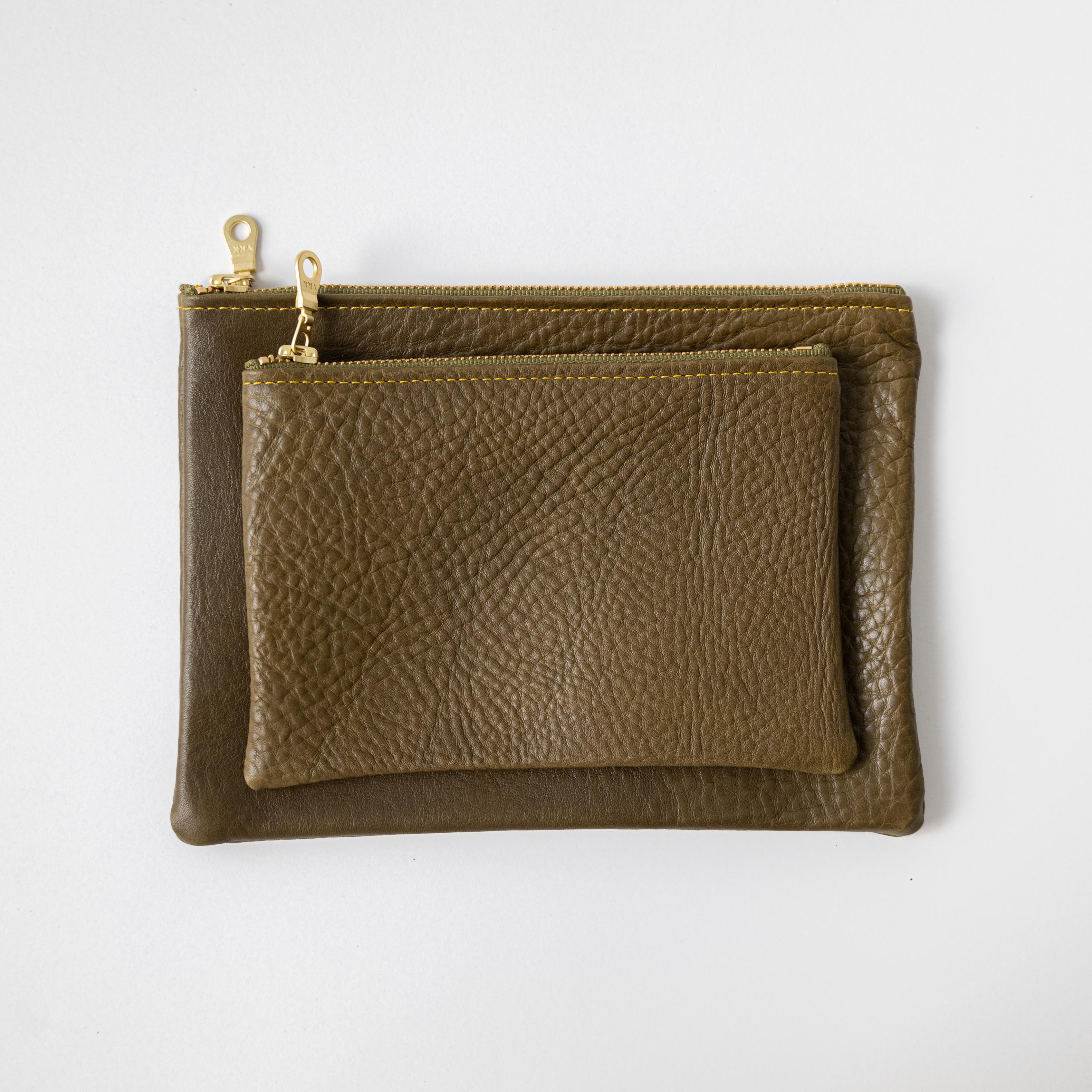 Olive Cypress Medium Zip Pouch- leather zipper pouch - KMM & Co.