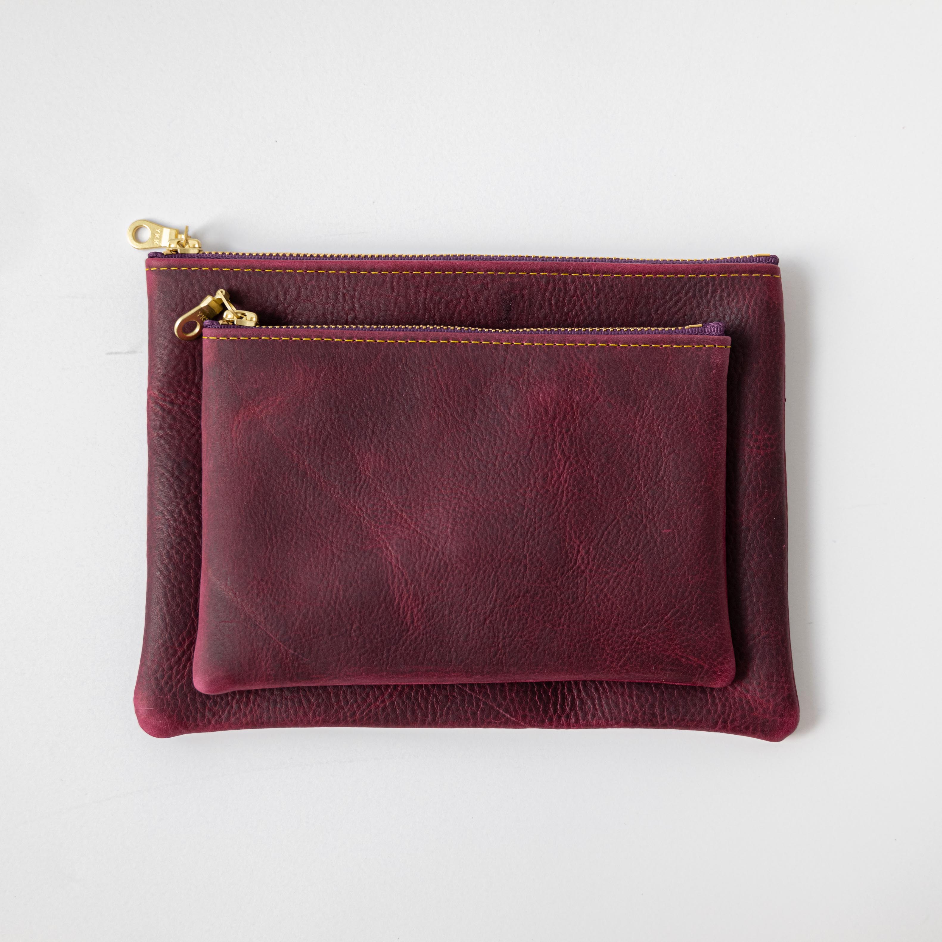 Purple Kodiak Medium Zip Pouch- leather zipper pouch - KMM & Co.