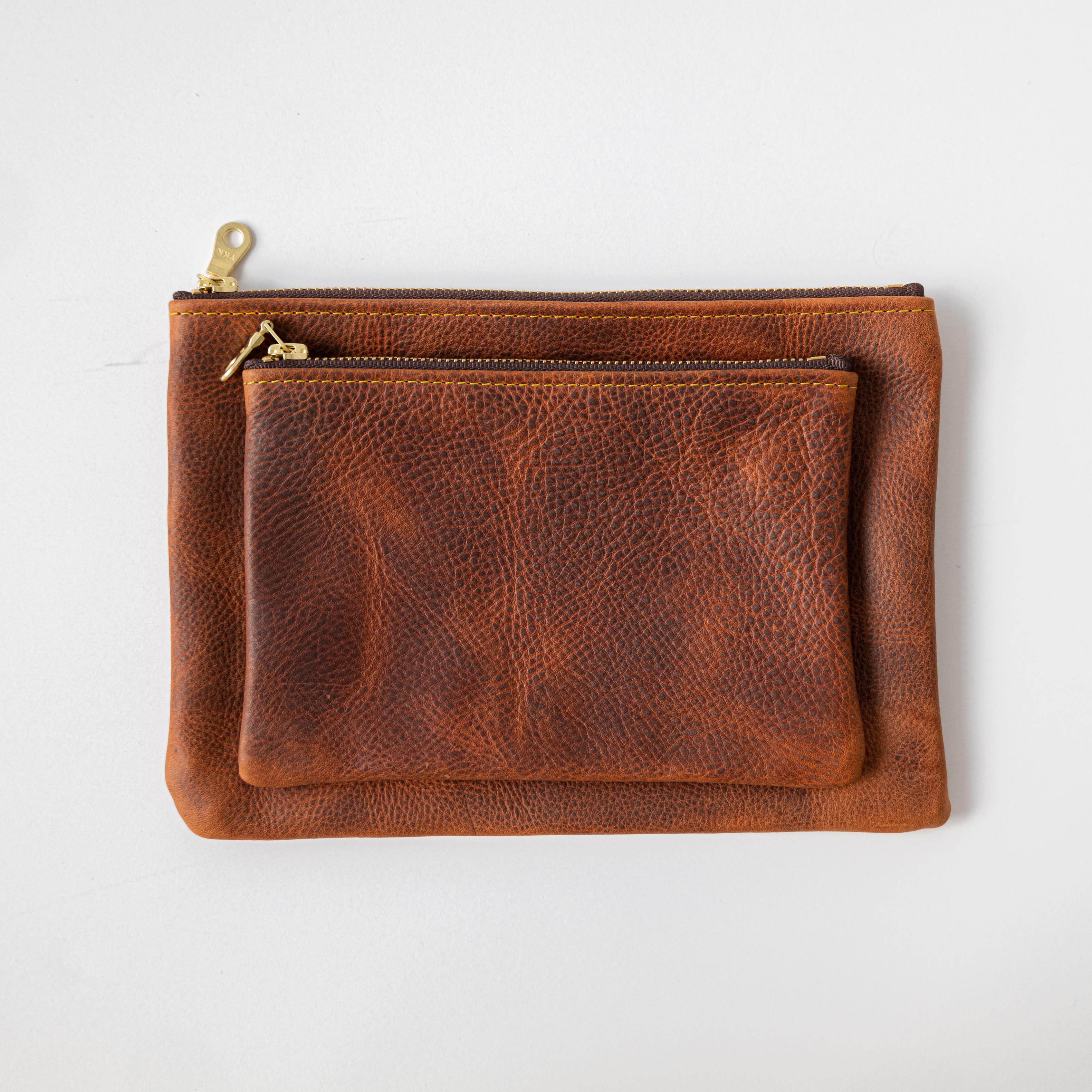 Tan Kodiak Small Zip Pouch- small zipper pouch - leather zipper pouch - KMM & Co.