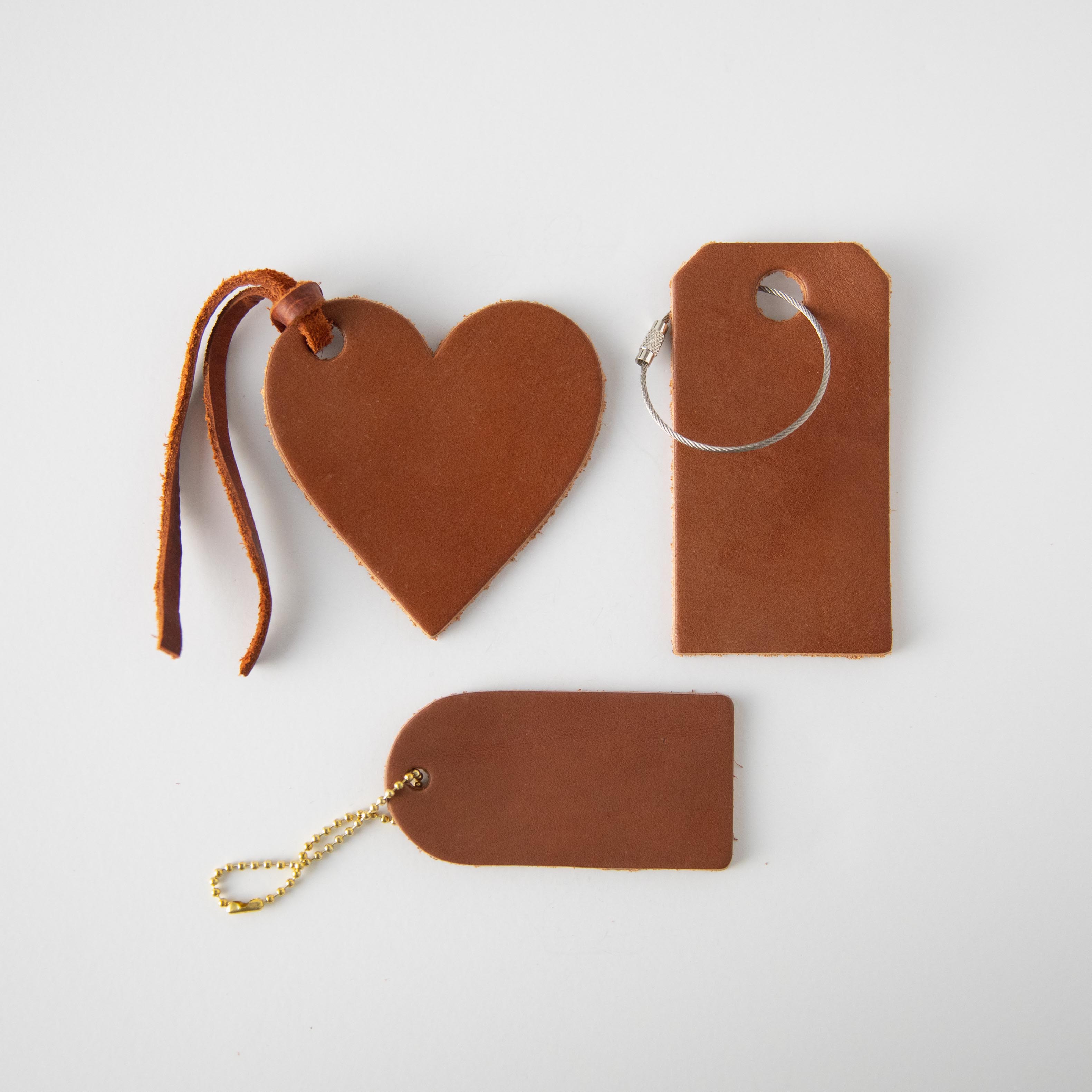 Tan Leather Heart Tag- personalized luggage tags - custom luggage tags - KMM & Co.