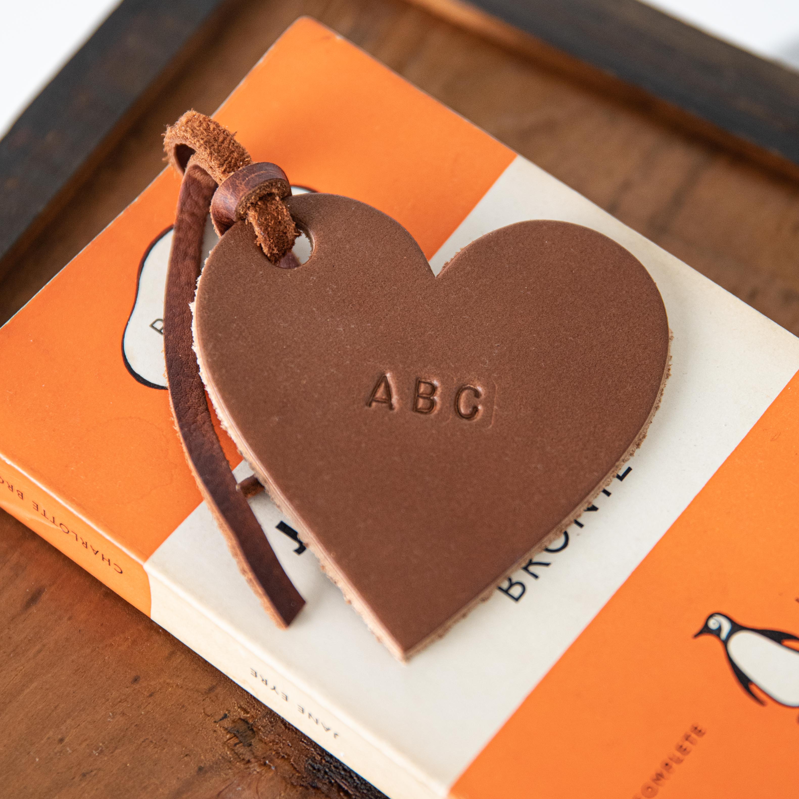 Vegetable Tan Leather Heart Tag- personalized luggage tags - custom luggage tags - KMM & Co.