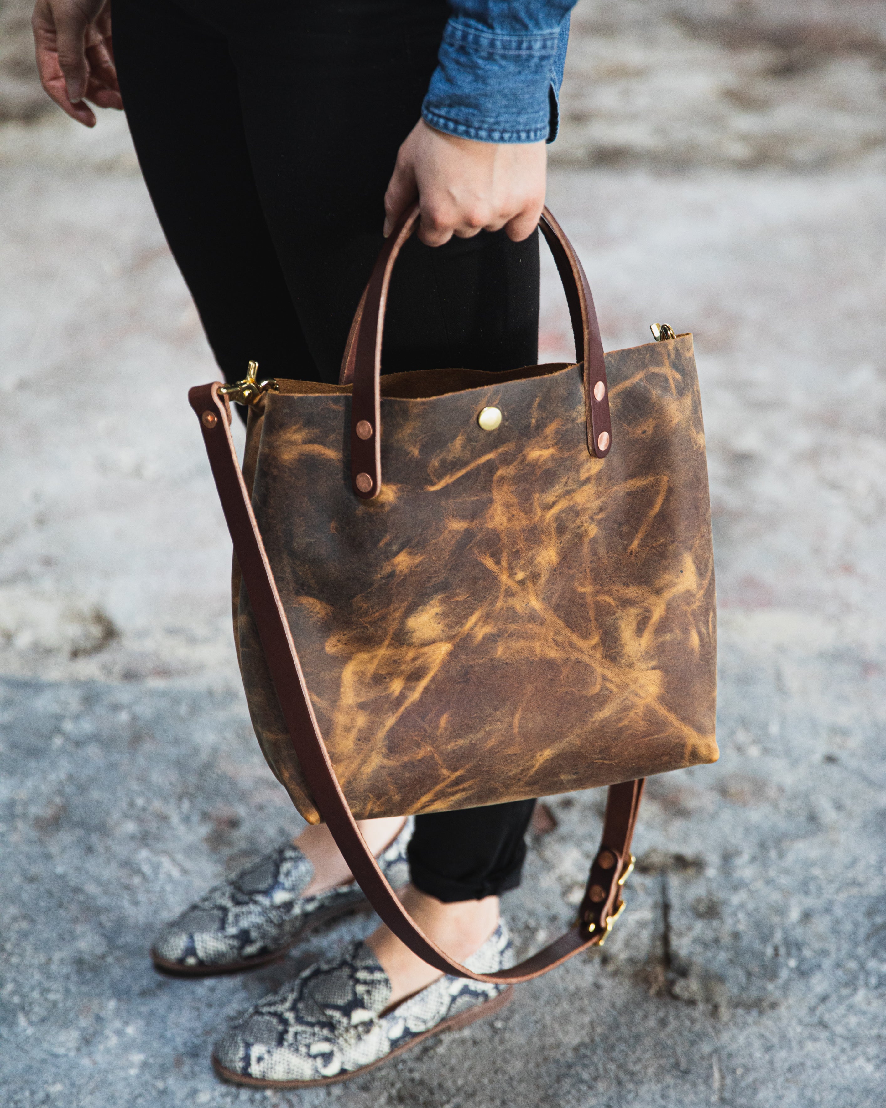 Leather mini tote bag | Crazy horse mini tote by KMM & Co.
