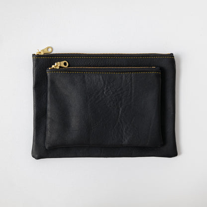 Black Cypress Small Zip Pouch- small zipper pouch - leather zipper pouch - KMM &amp; Co.