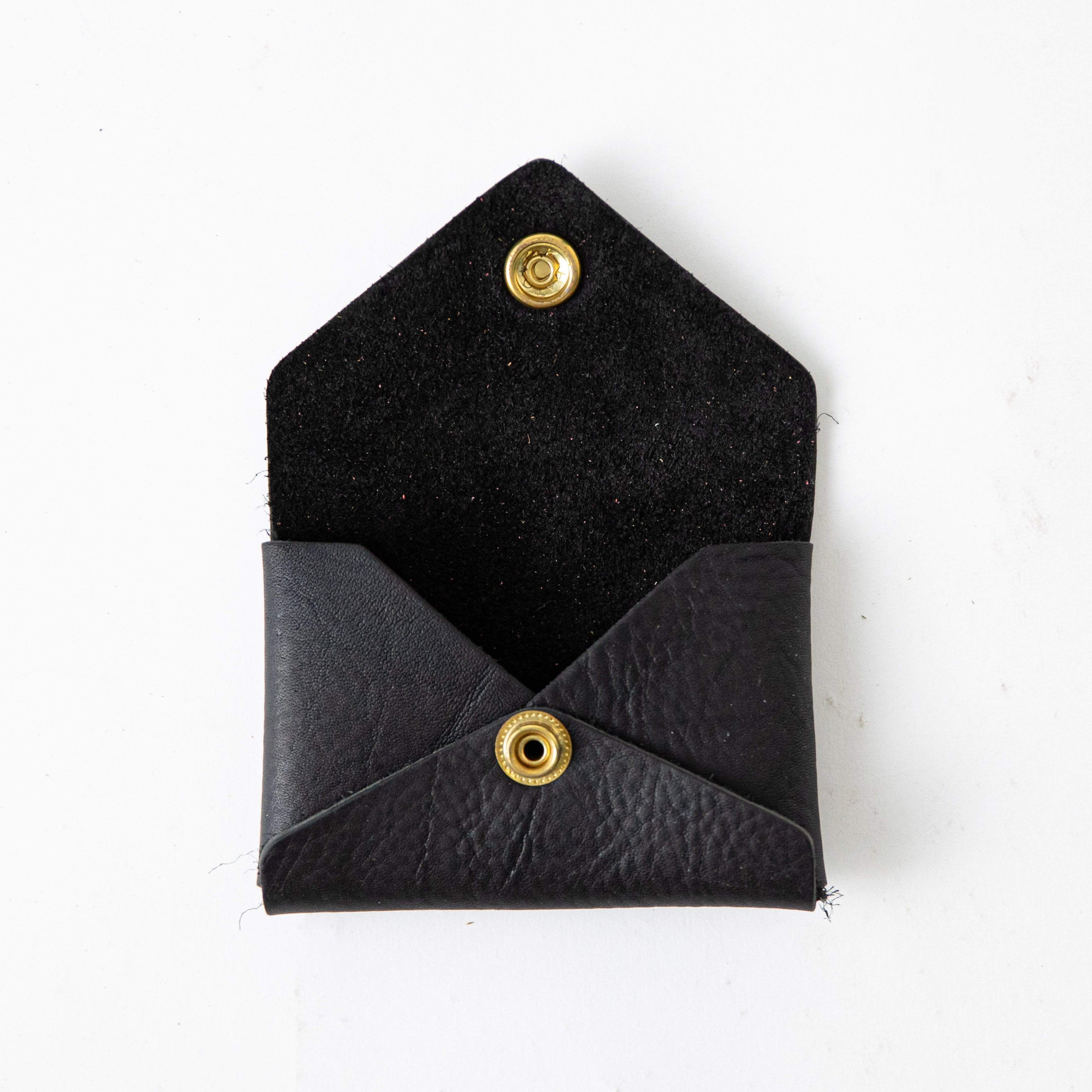Black Kodiak Card Envelope- card holder wallet - leather wallet made in America at KMM &amp; Co.