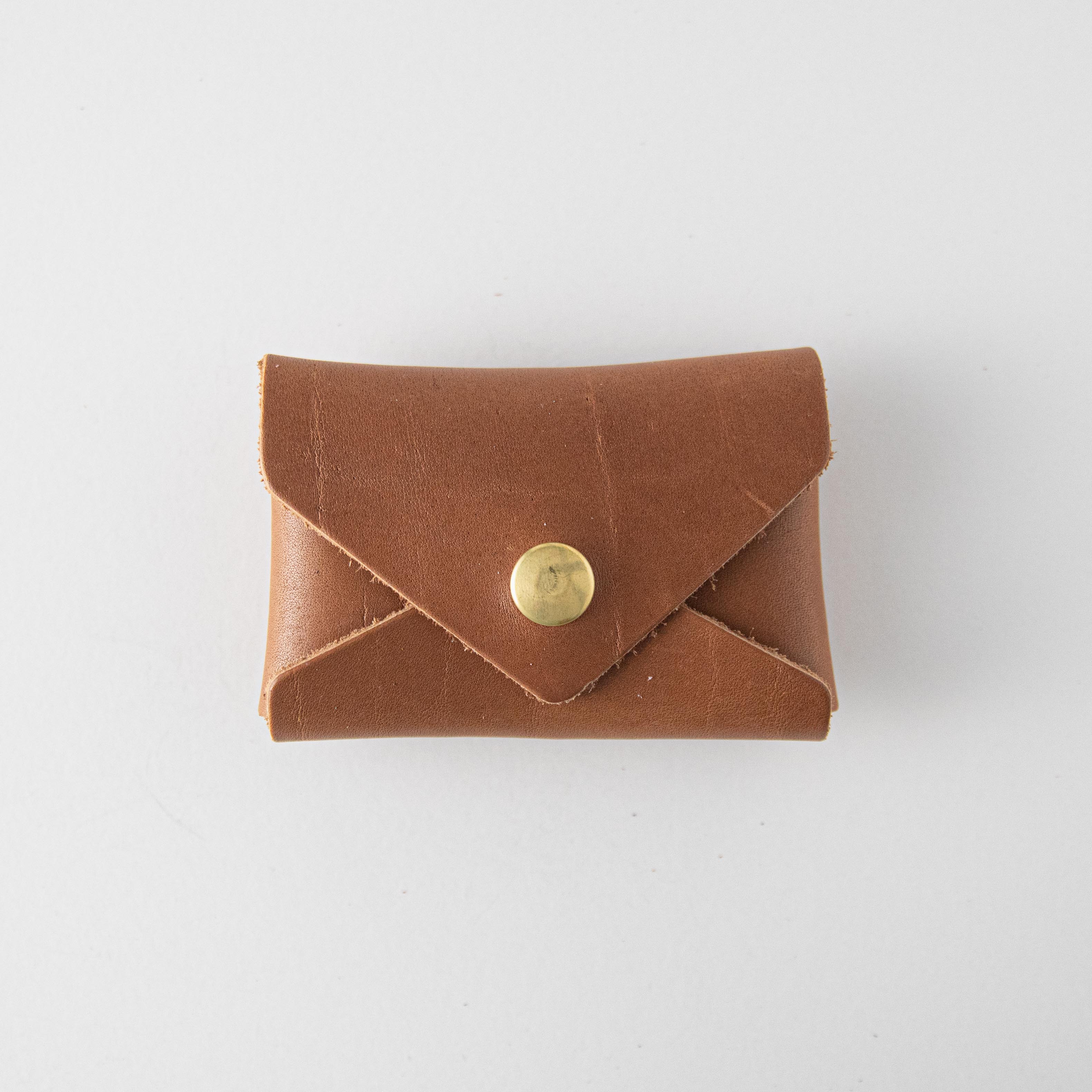 Cognac Card Envelope- card holder wallet - leather wallet made in America at KMM &amp; Co.