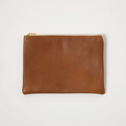 Cognac Cypress Medium Zip Pouch- leather zipper pouch - KMM &amp; Co.