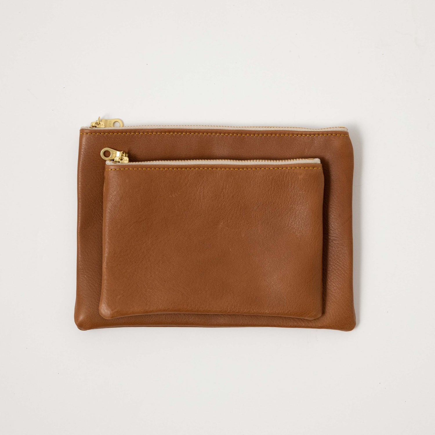 Cognac Cypress Small Zip Pouch- small zipper pouch - leather zipper pouch - KMM &amp; Co.