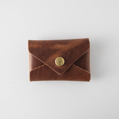 English Tan Card Envelope- card holder wallet - leather wallet made in America at KMM &amp; Co.