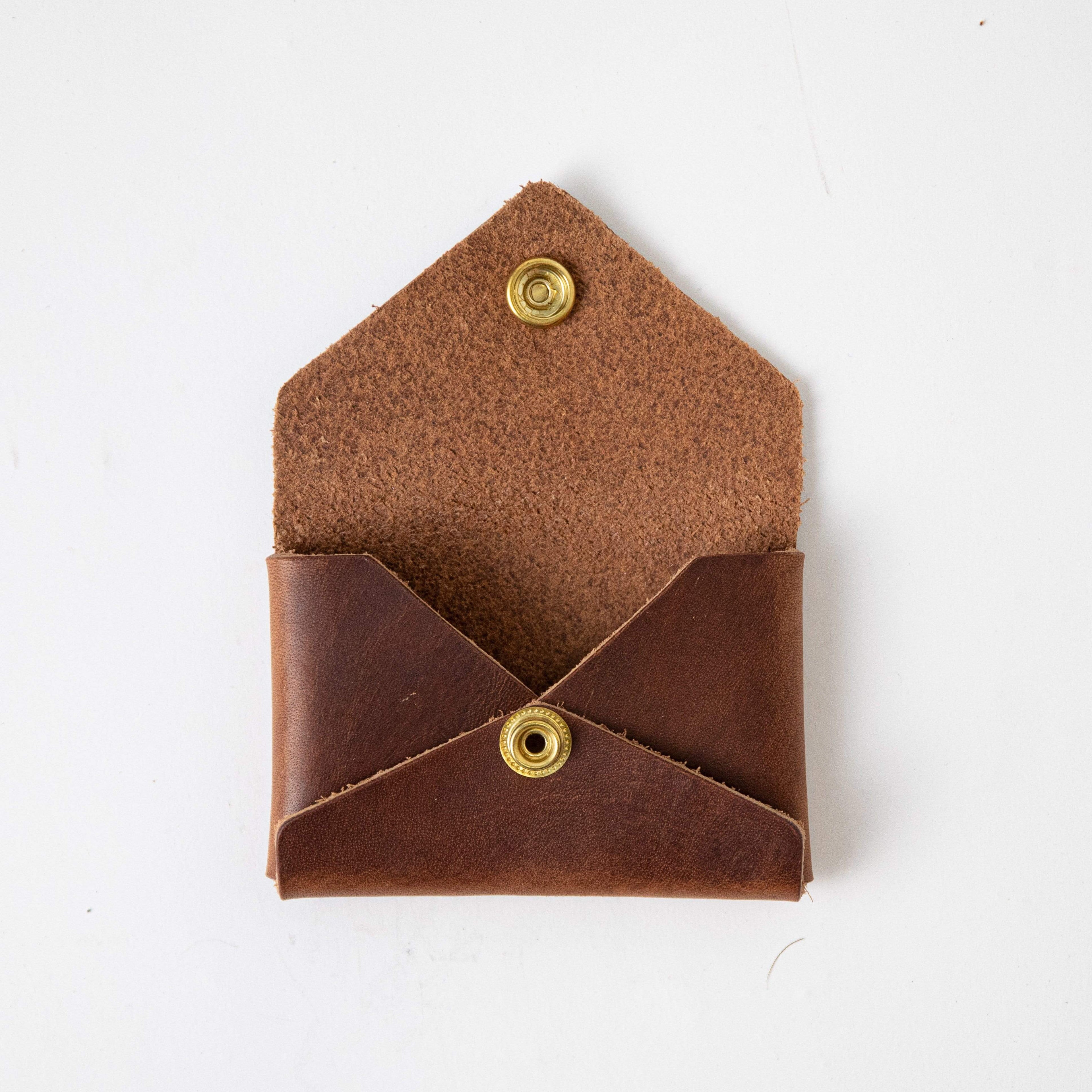 English Tan Card Envelope- card holder wallet - leather wallet made in America at KMM &amp; Co.