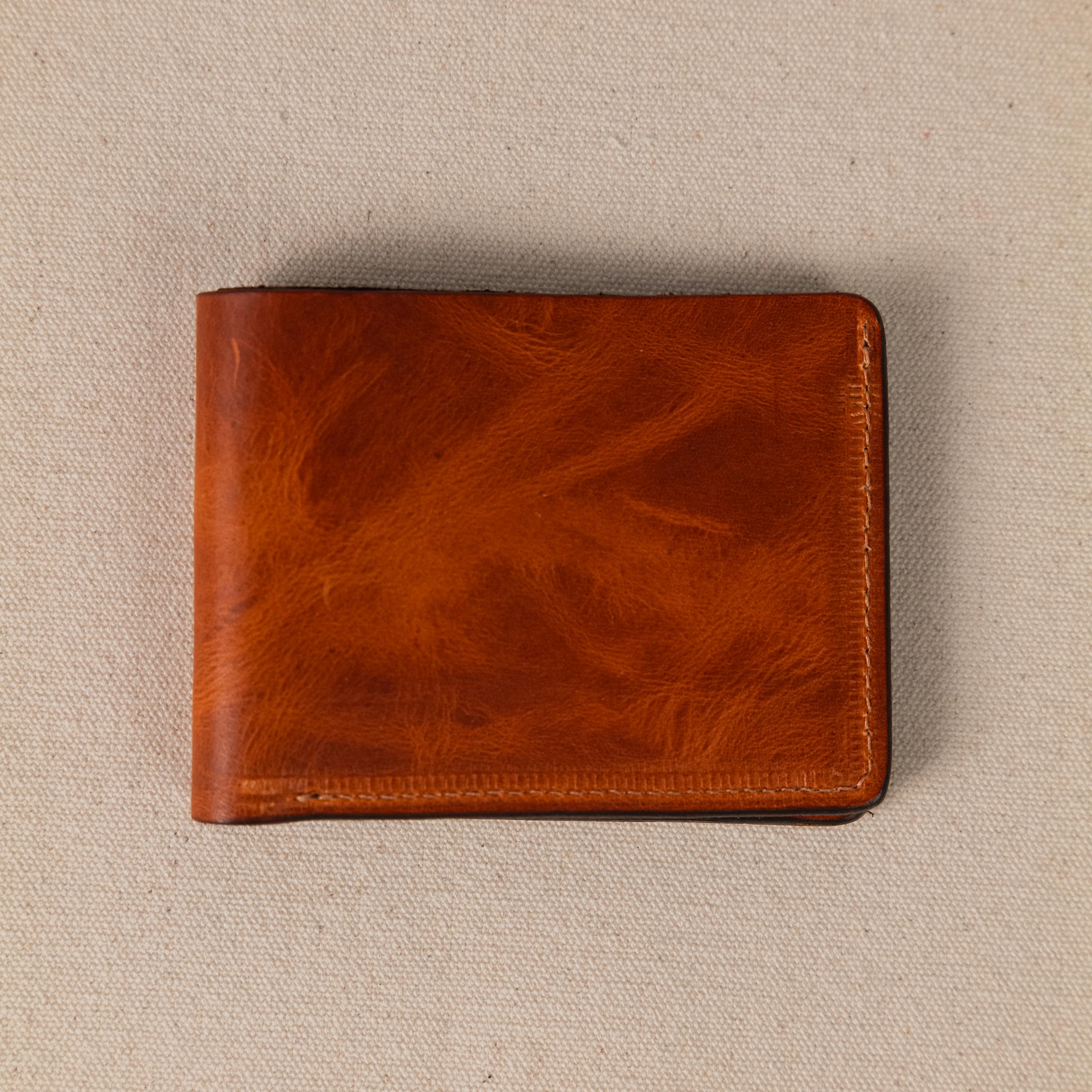 English Tan Dublin Billfold- leather billfold wallet - mens leather bifold wallet - KMM &amp; Co.