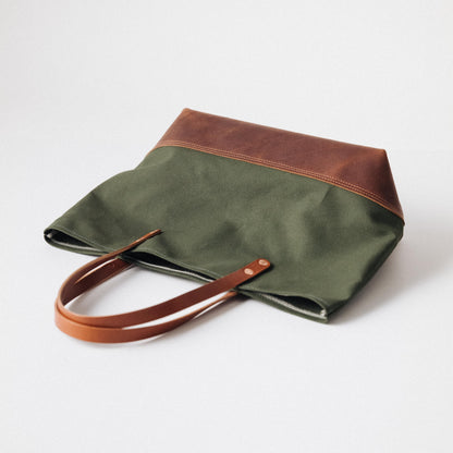 Green Canvas East West Panel Tote