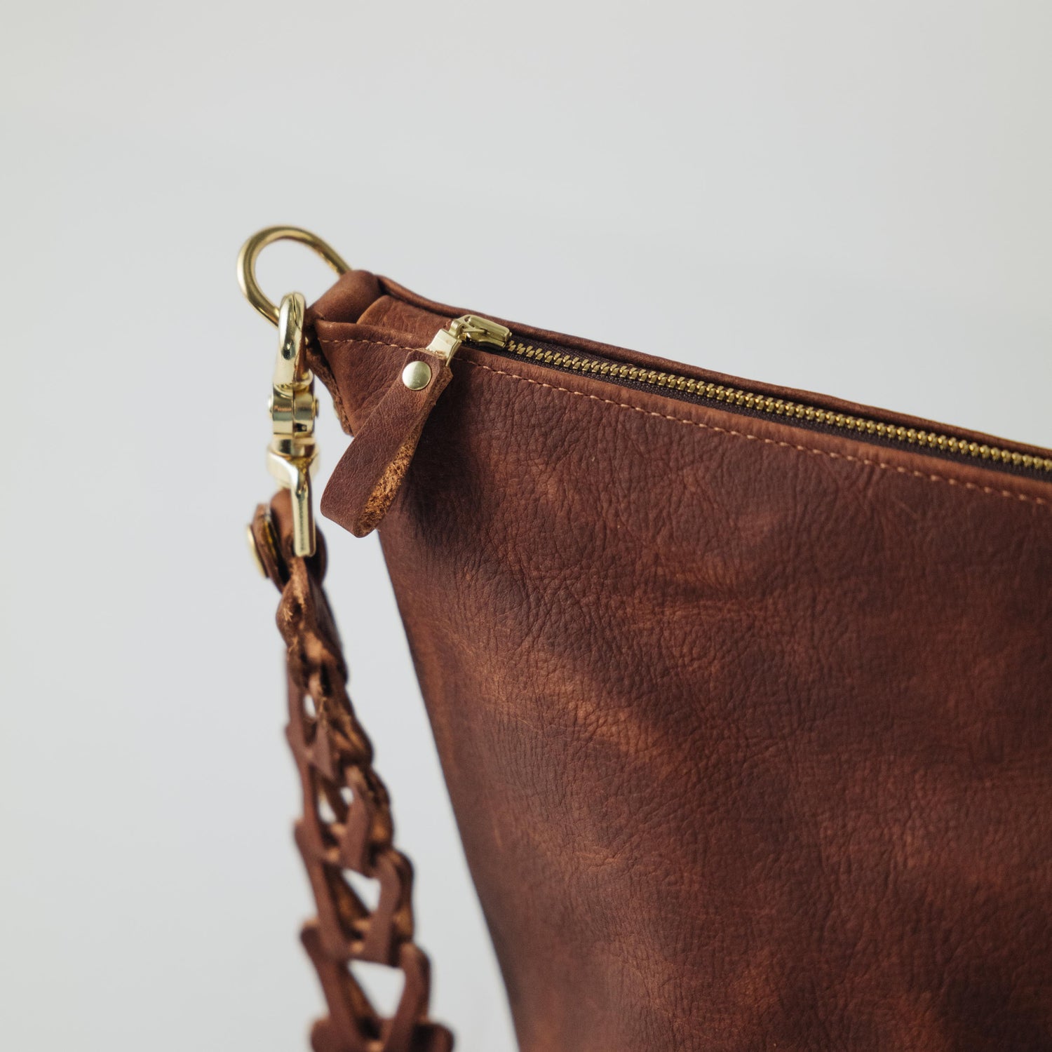 Leather Roulette Zip-Top Bucket Bag