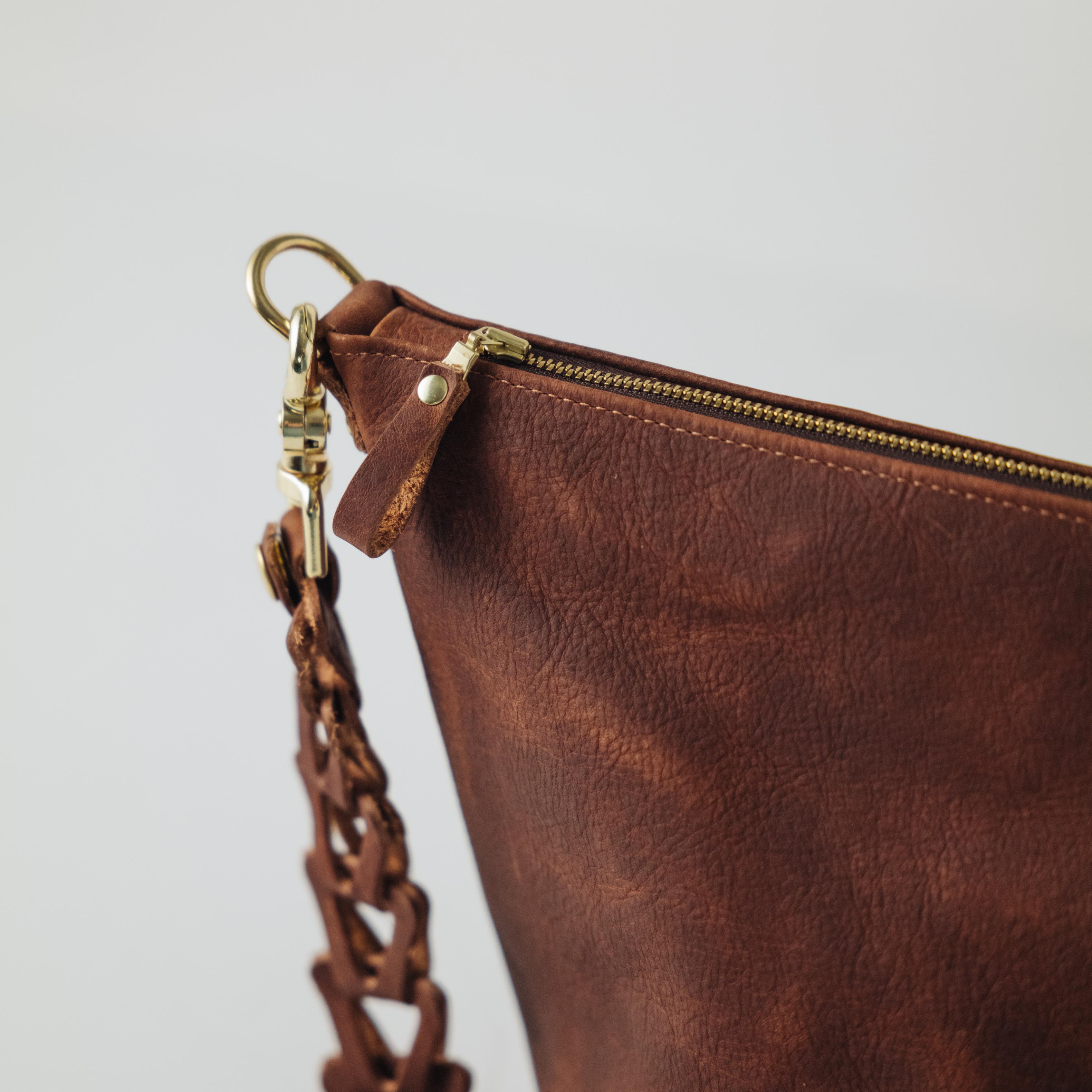 Leather Roulette Zip-Top Bucket Bag