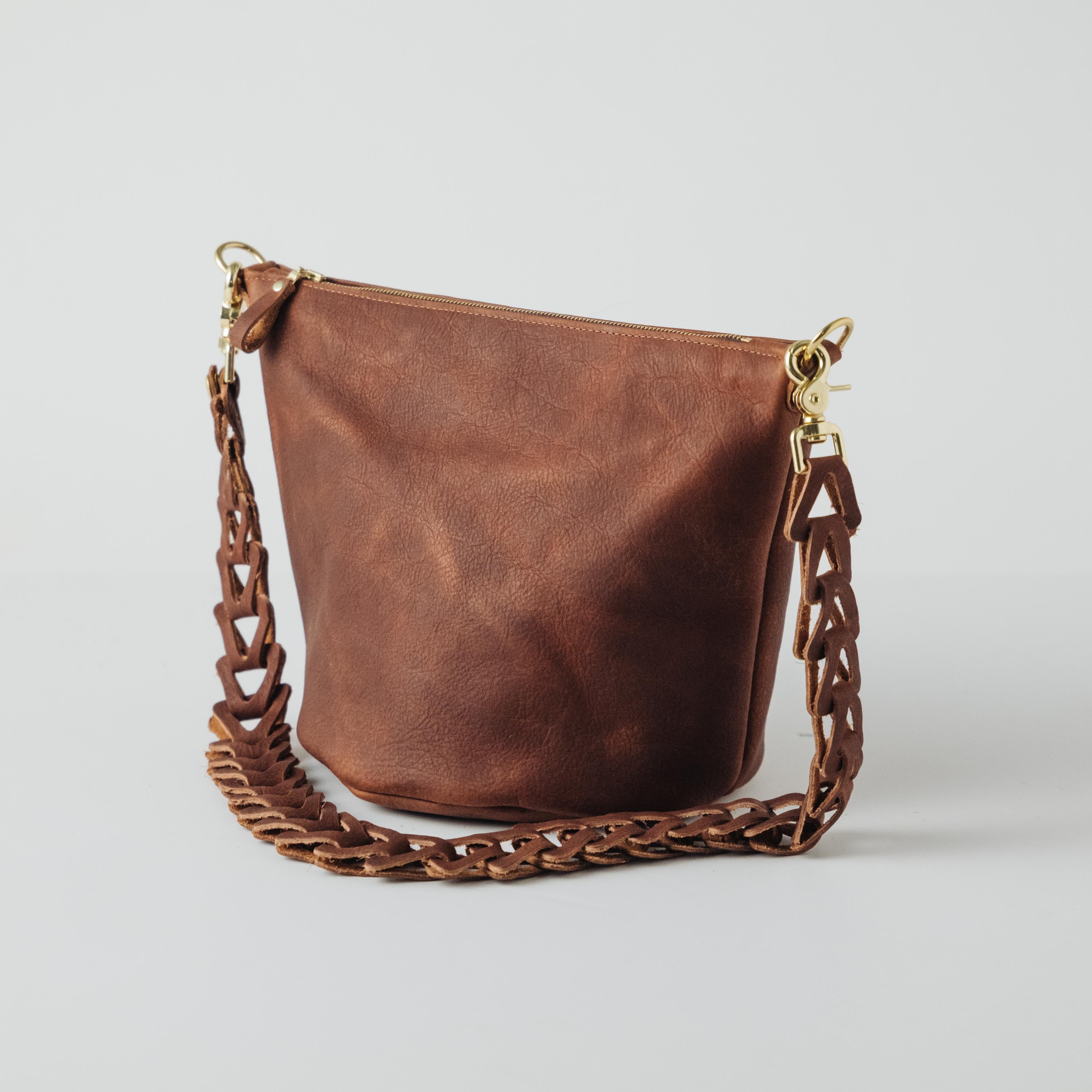 Leather Roulette Zip-Top Bucket Bag