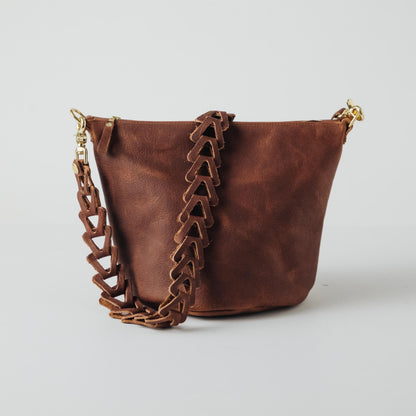 Leather Roulette Zip-Top Bucket Bag