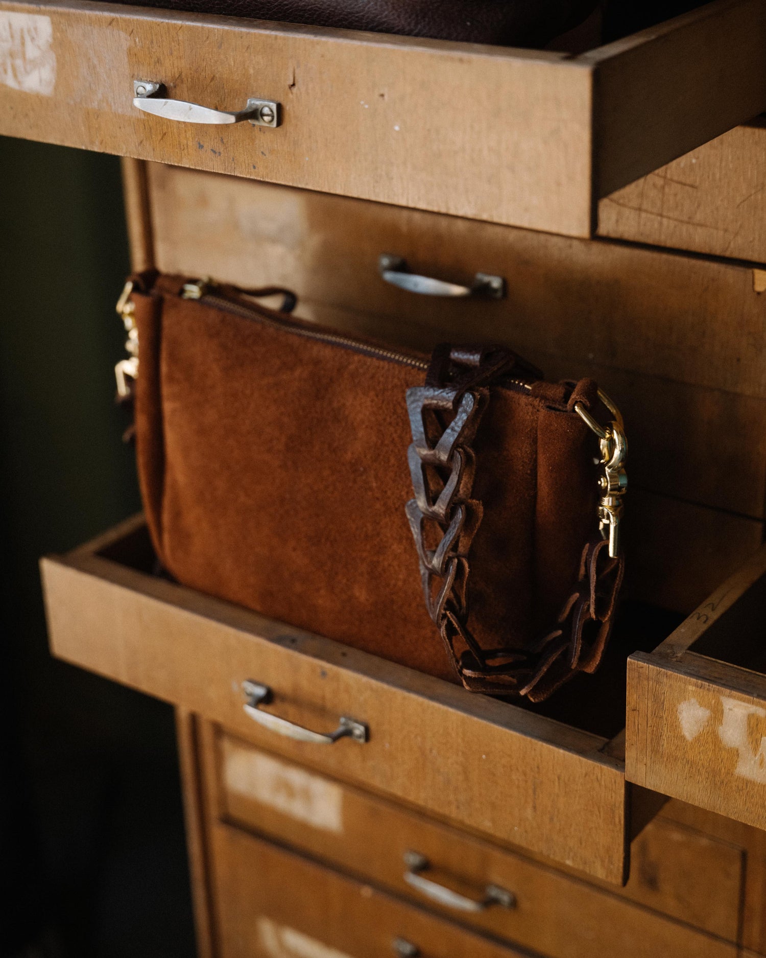 Roughout Dark Brown Bulldog Mini Crossbody Bag