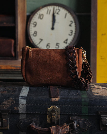 Roughout Dark Brown Bulldog Mini Crossbody Bag