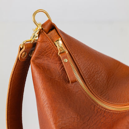 Tan Bison Zip-Top Bucket Bag