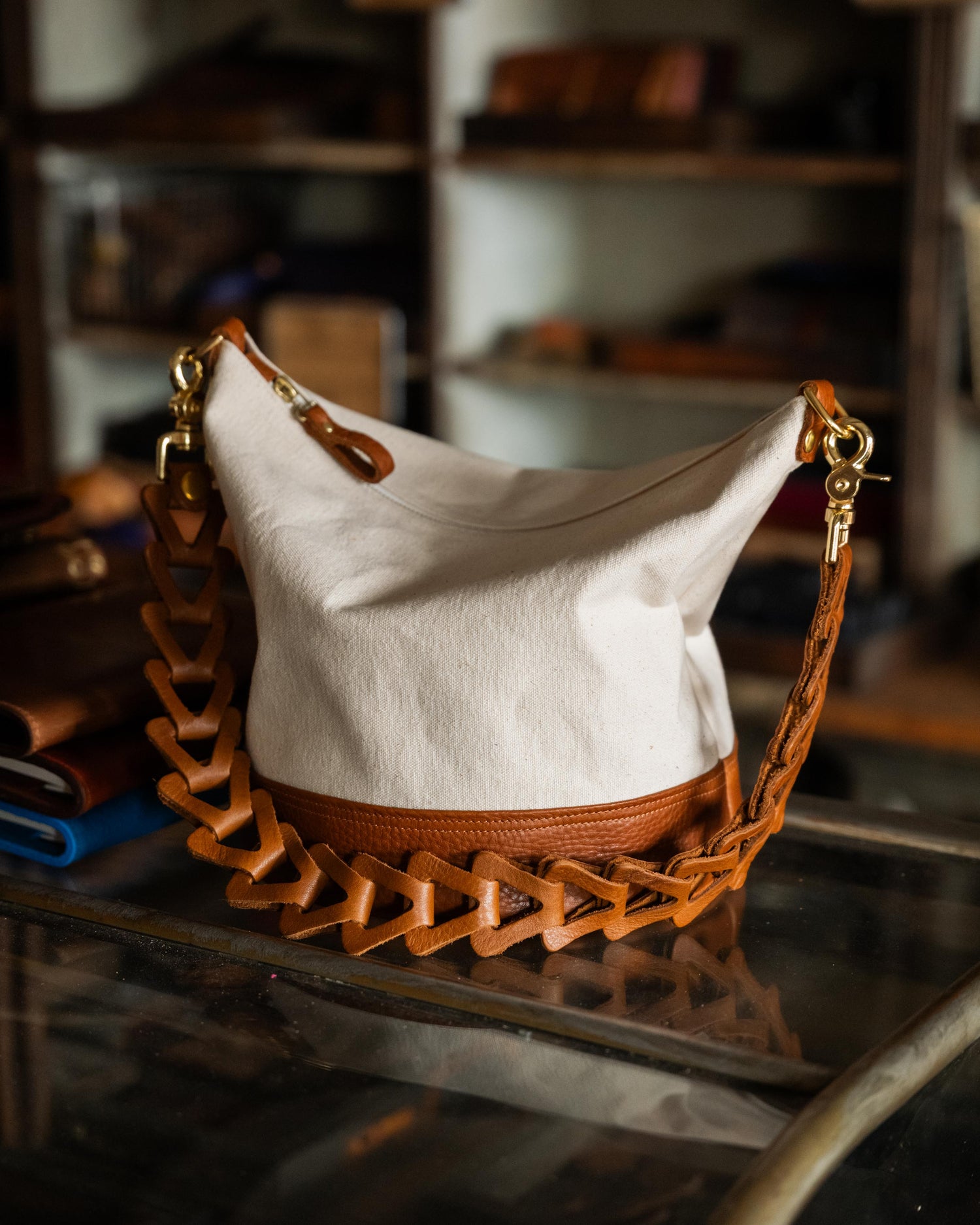 Canvas Zip-Top Bucket Bag