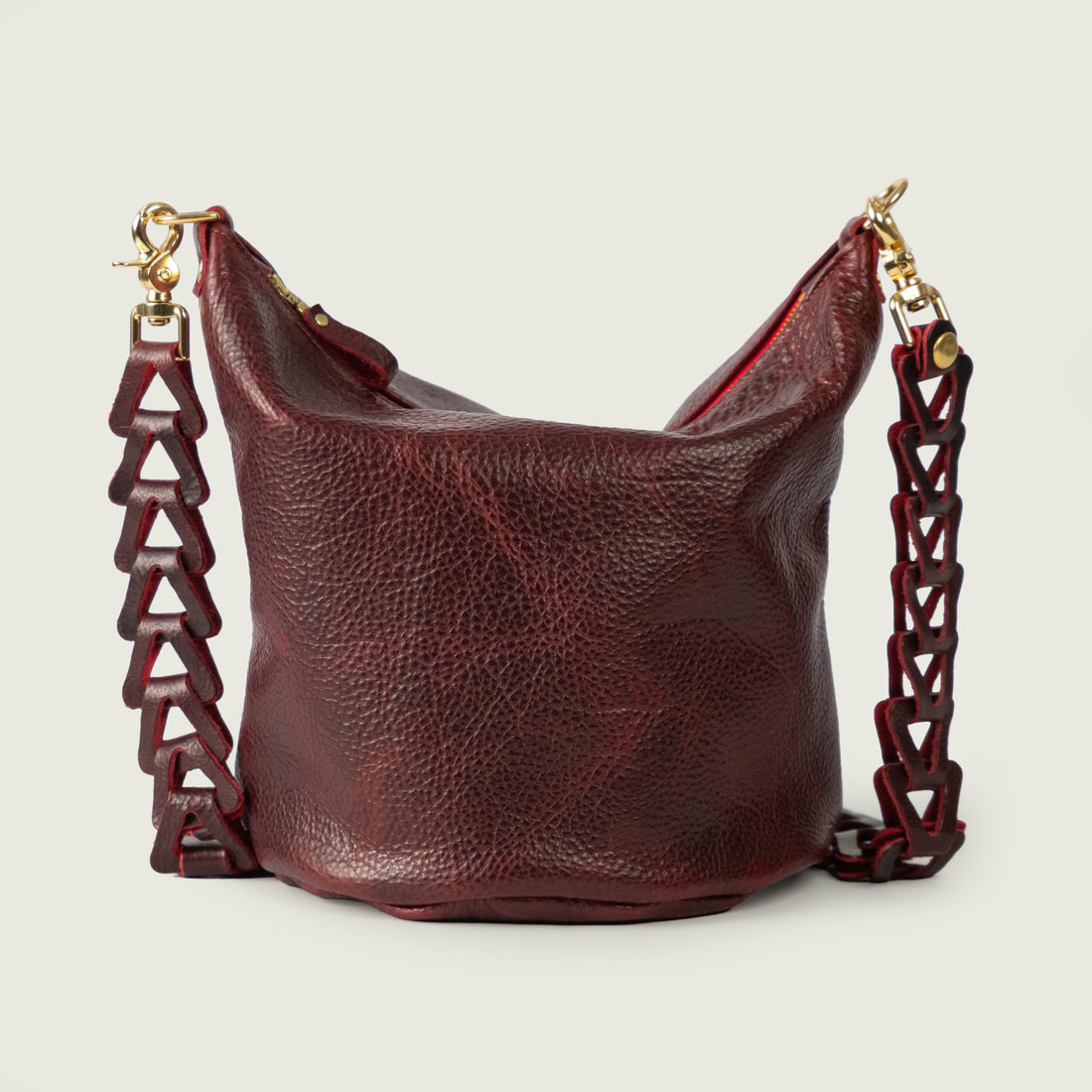 Dark Cherry Bulldog Zip-Top Bucket Bag