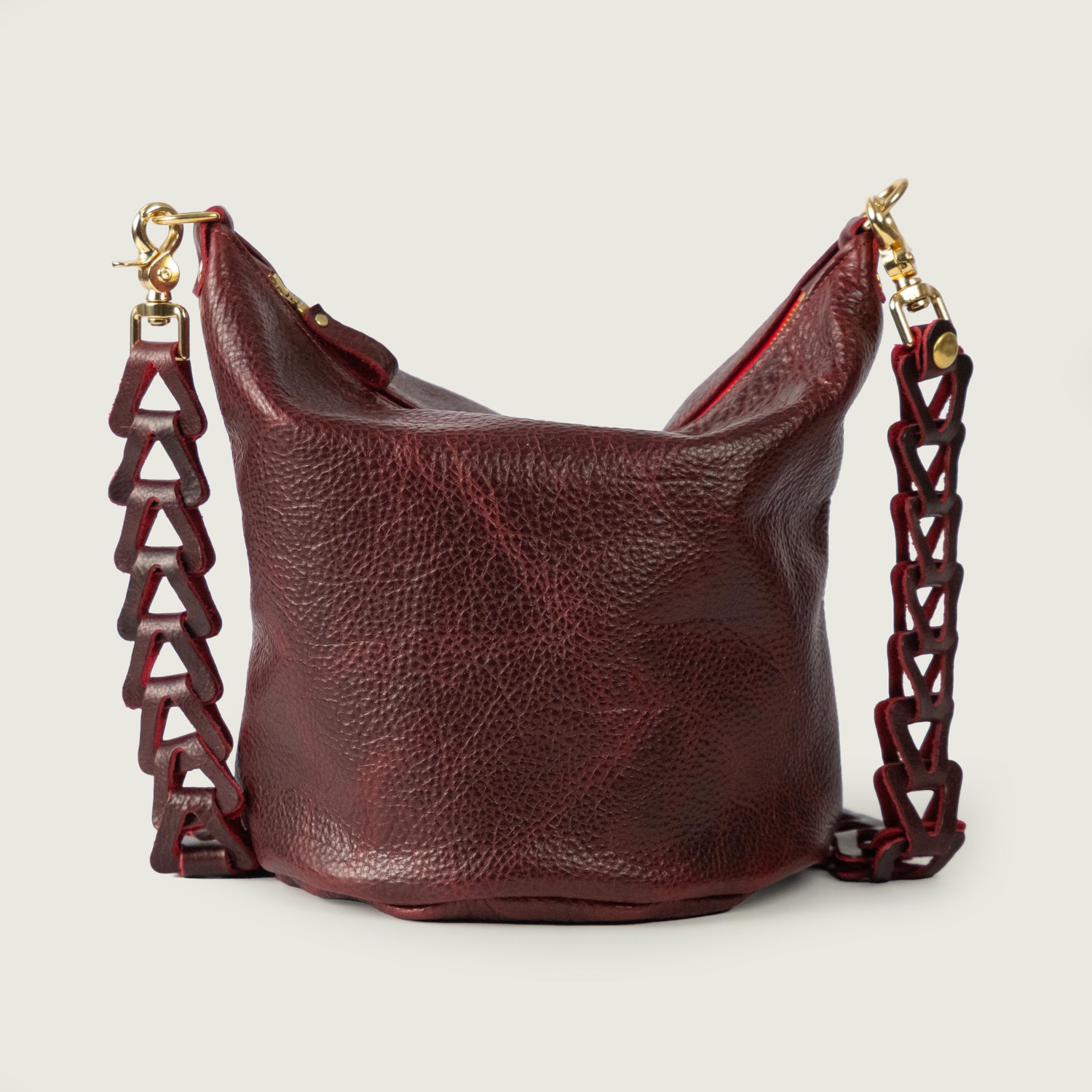 Dark Cherry Bulldog Zip-Top Bucket Bag