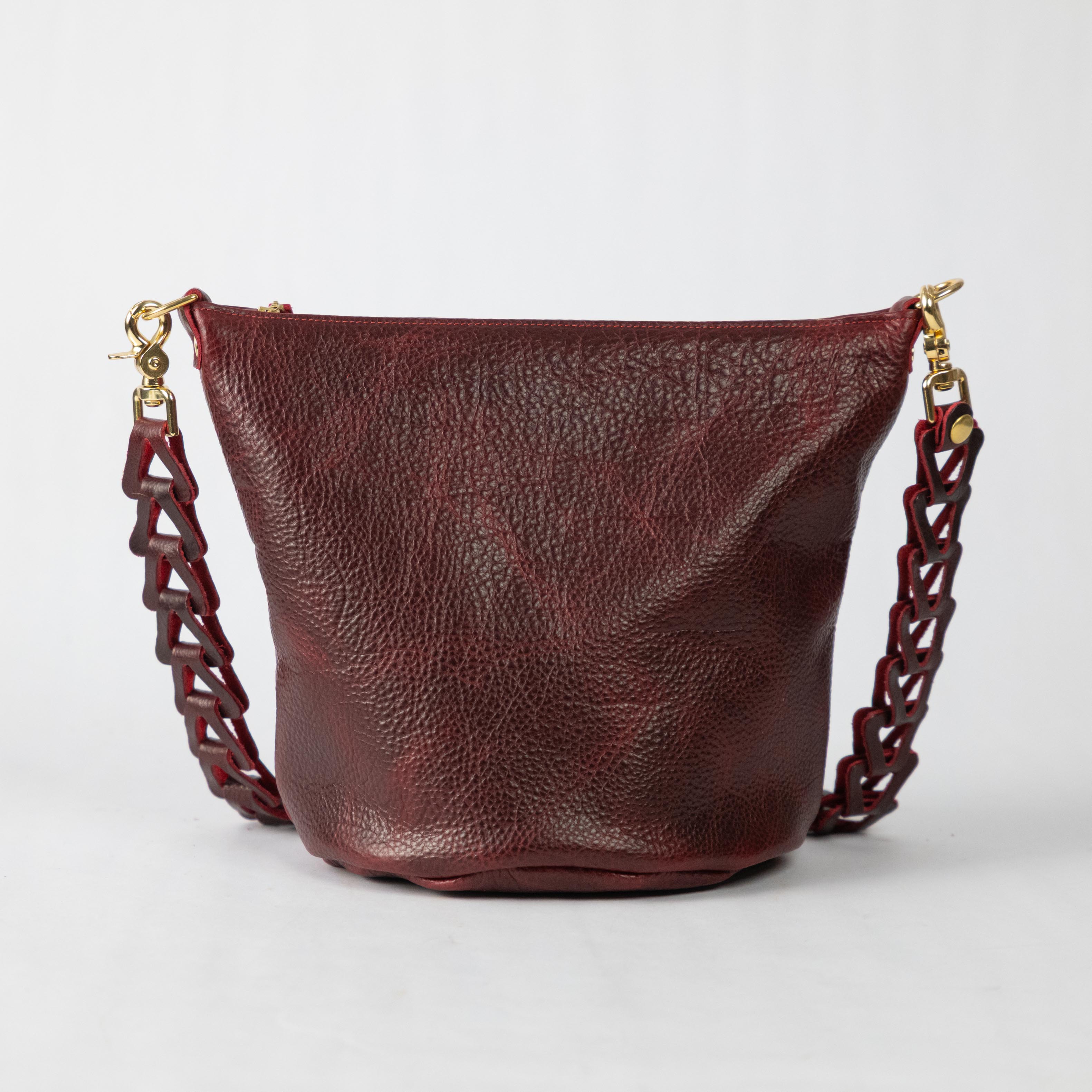 Dark Cherry Bulldog Zip-Top Bucket Bag