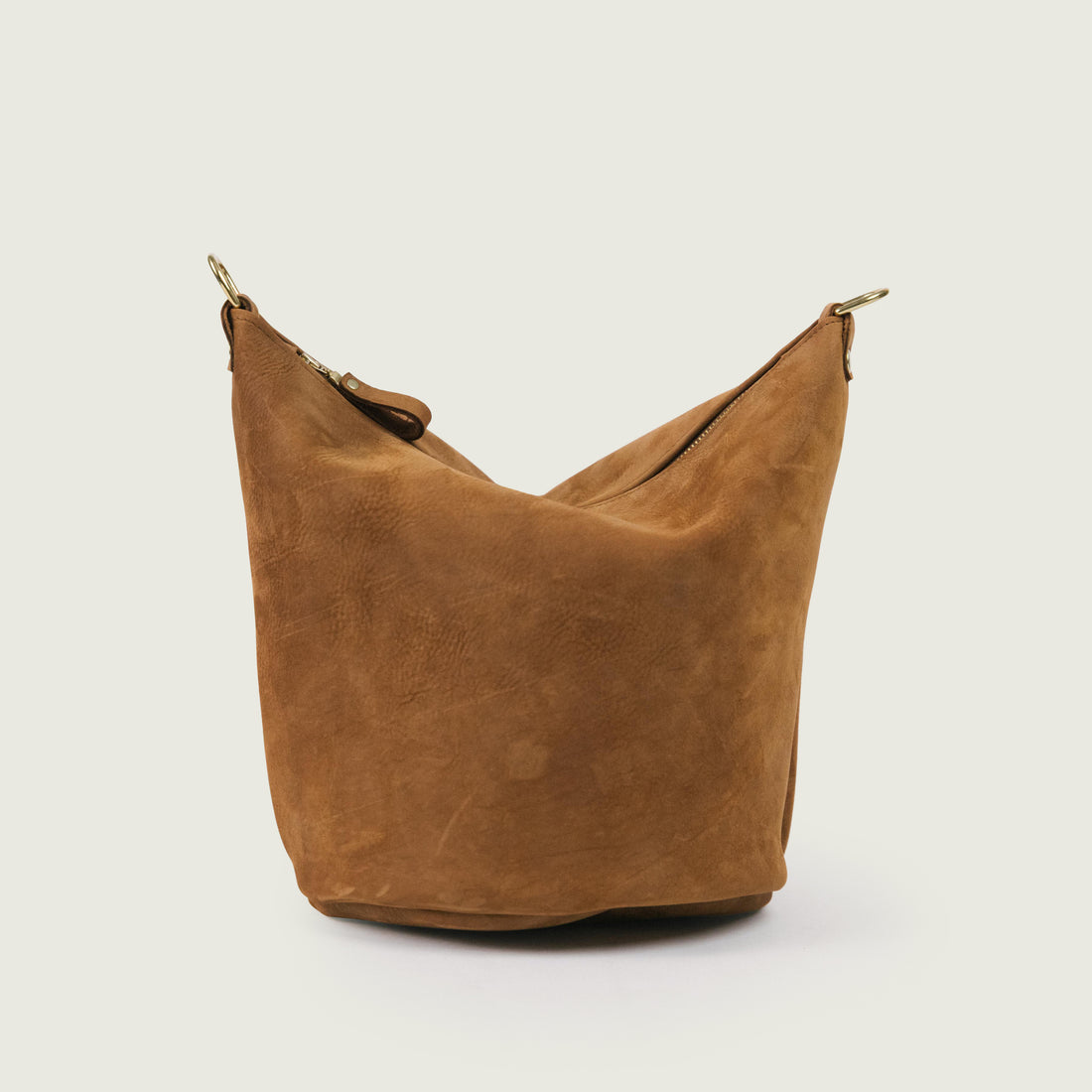 Tan Nubuck Mini Zip-Top Bucket Bag