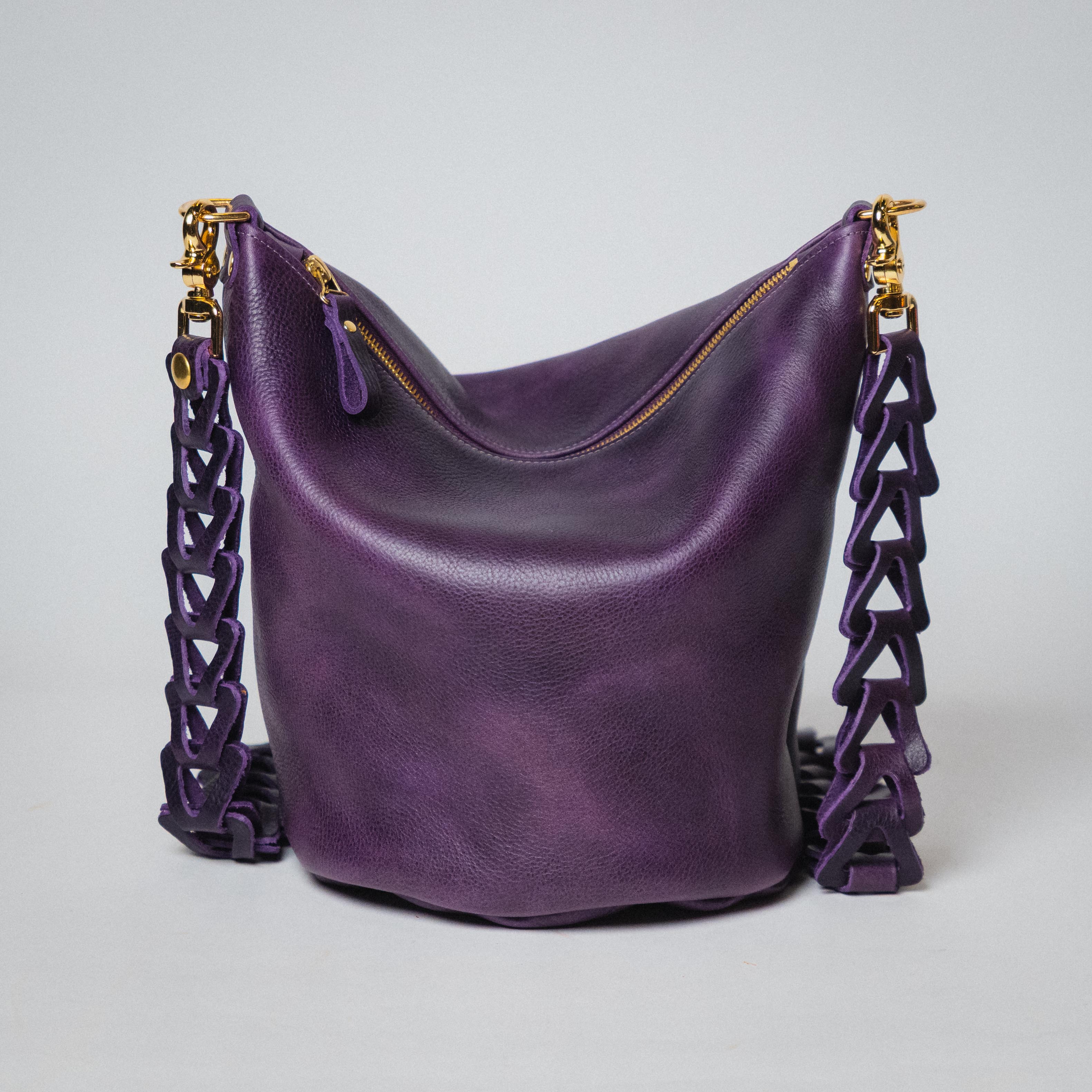 Purple Bulldog Zip-Top Bucket Bag