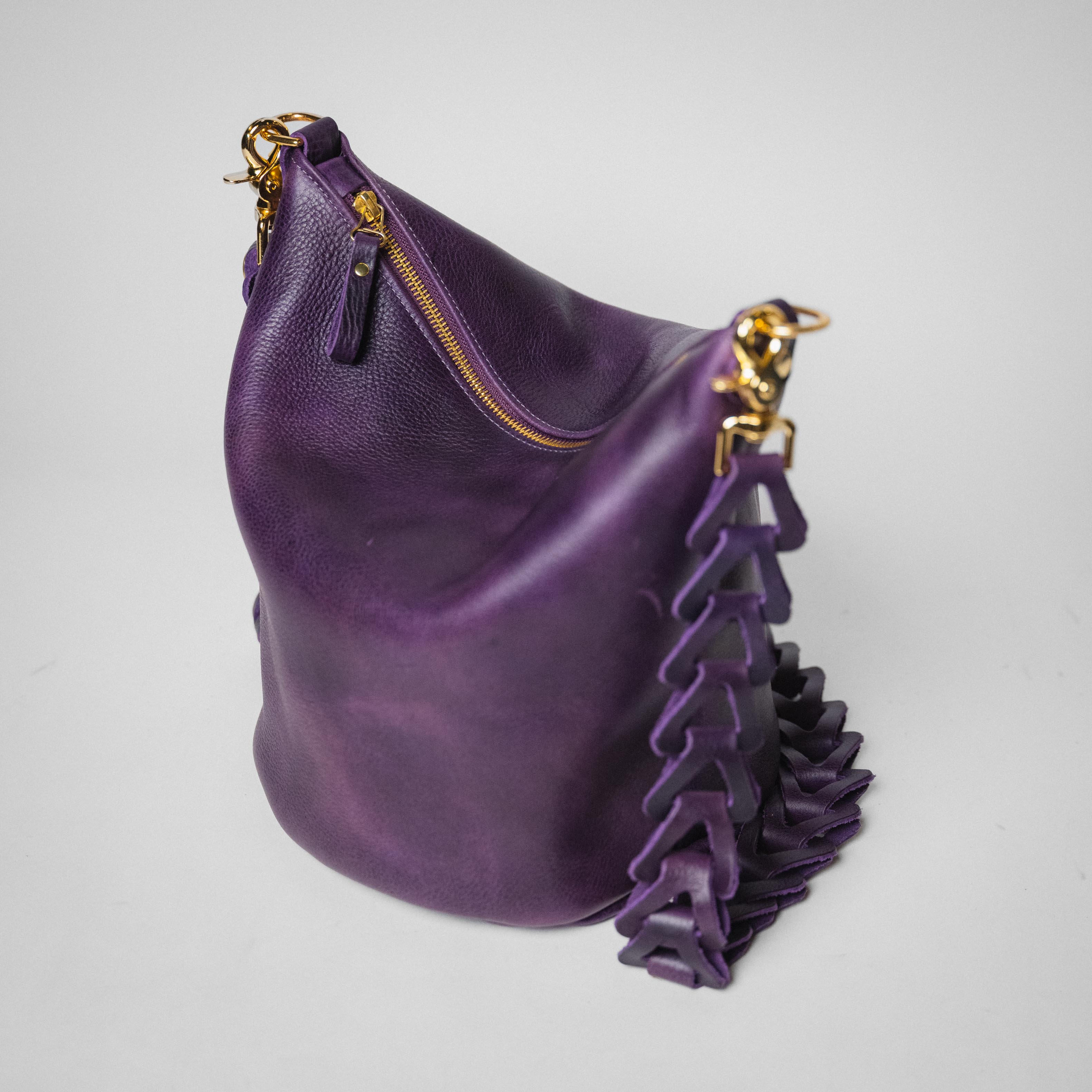 Purple Bulldog Mini Zip-Top Bucket Bag