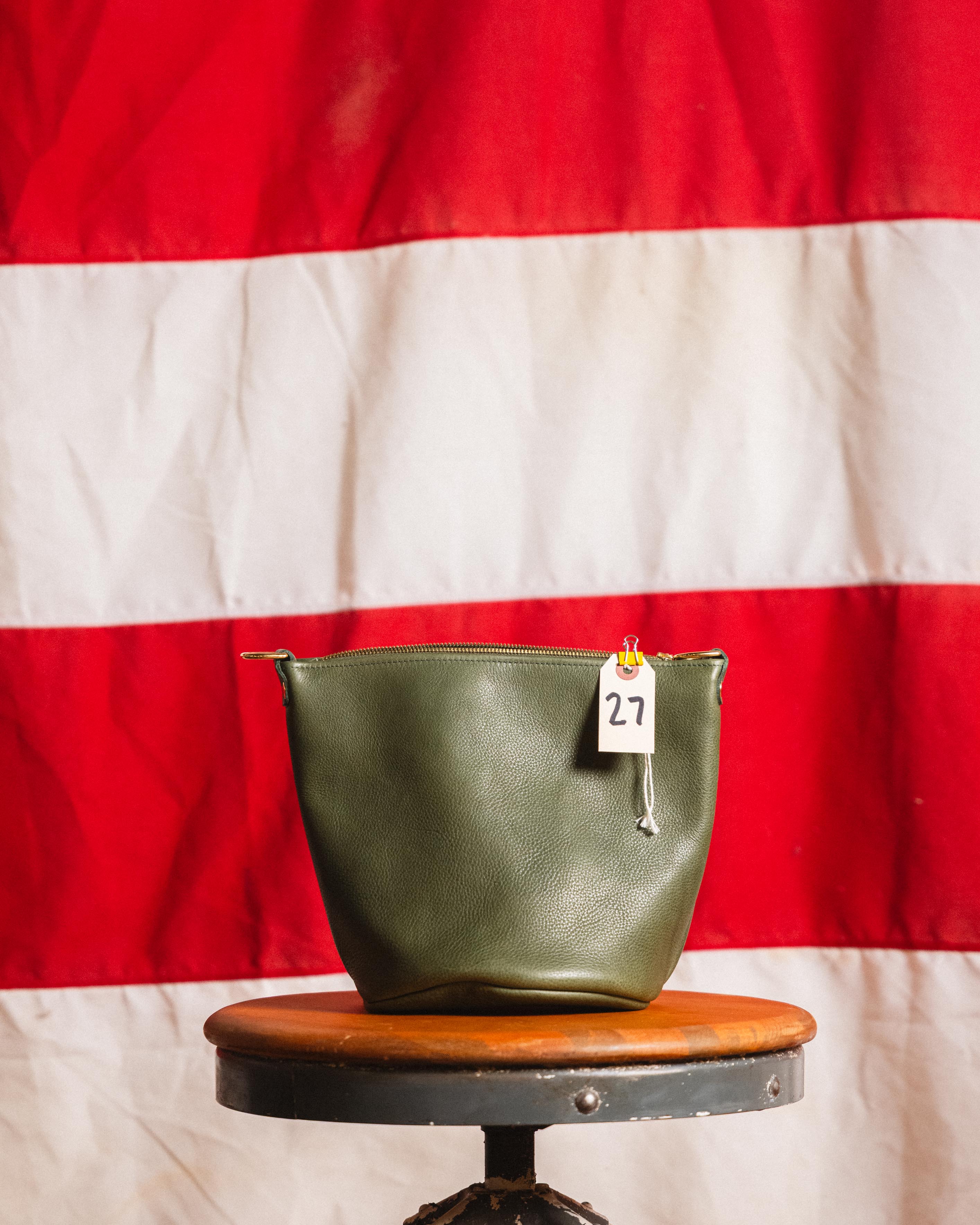 27. Italian Green Mini Zip Top Bucket Bag