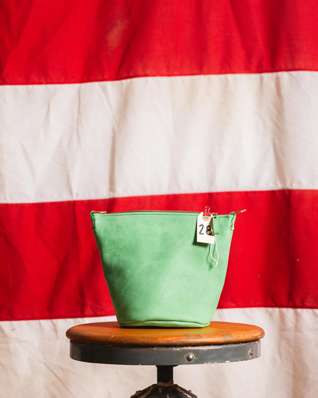28. Suede Green Horween Mini Zip Top Bucket Bag