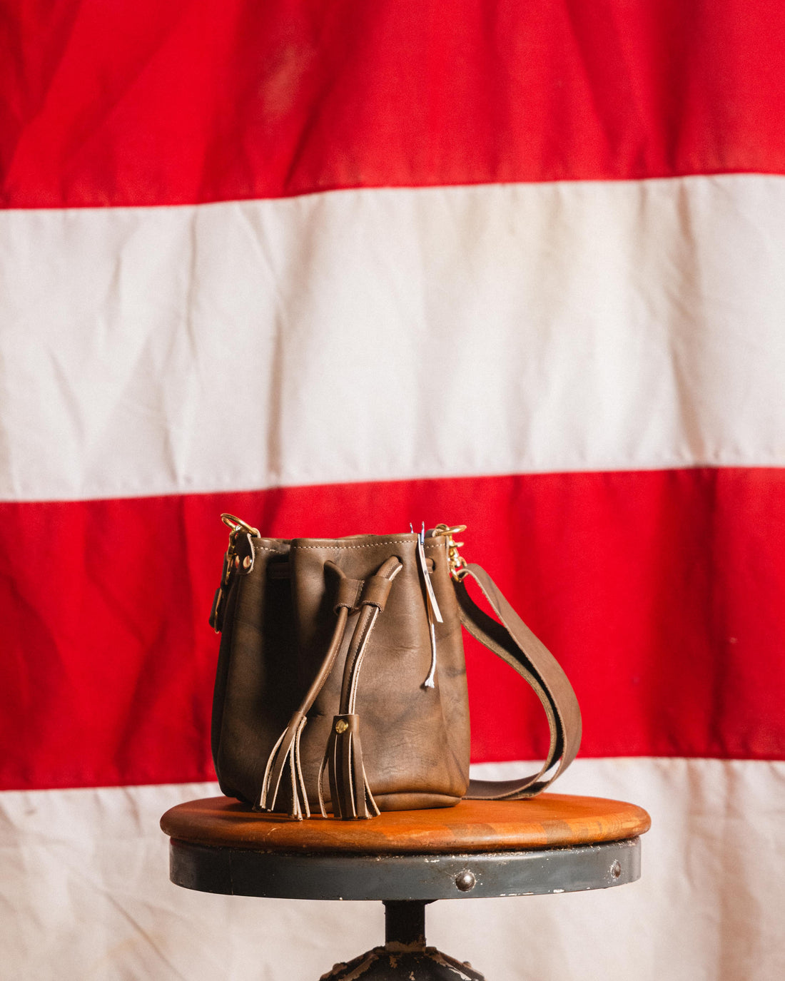 76. Olive Crunch Mini Bucket Bag w/ Slider Strap