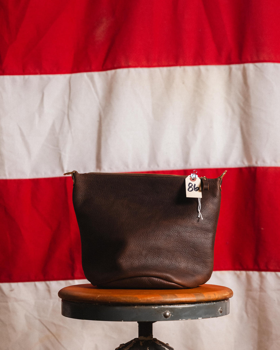86 Brown Kodiak Zip Top Bucket Bag
